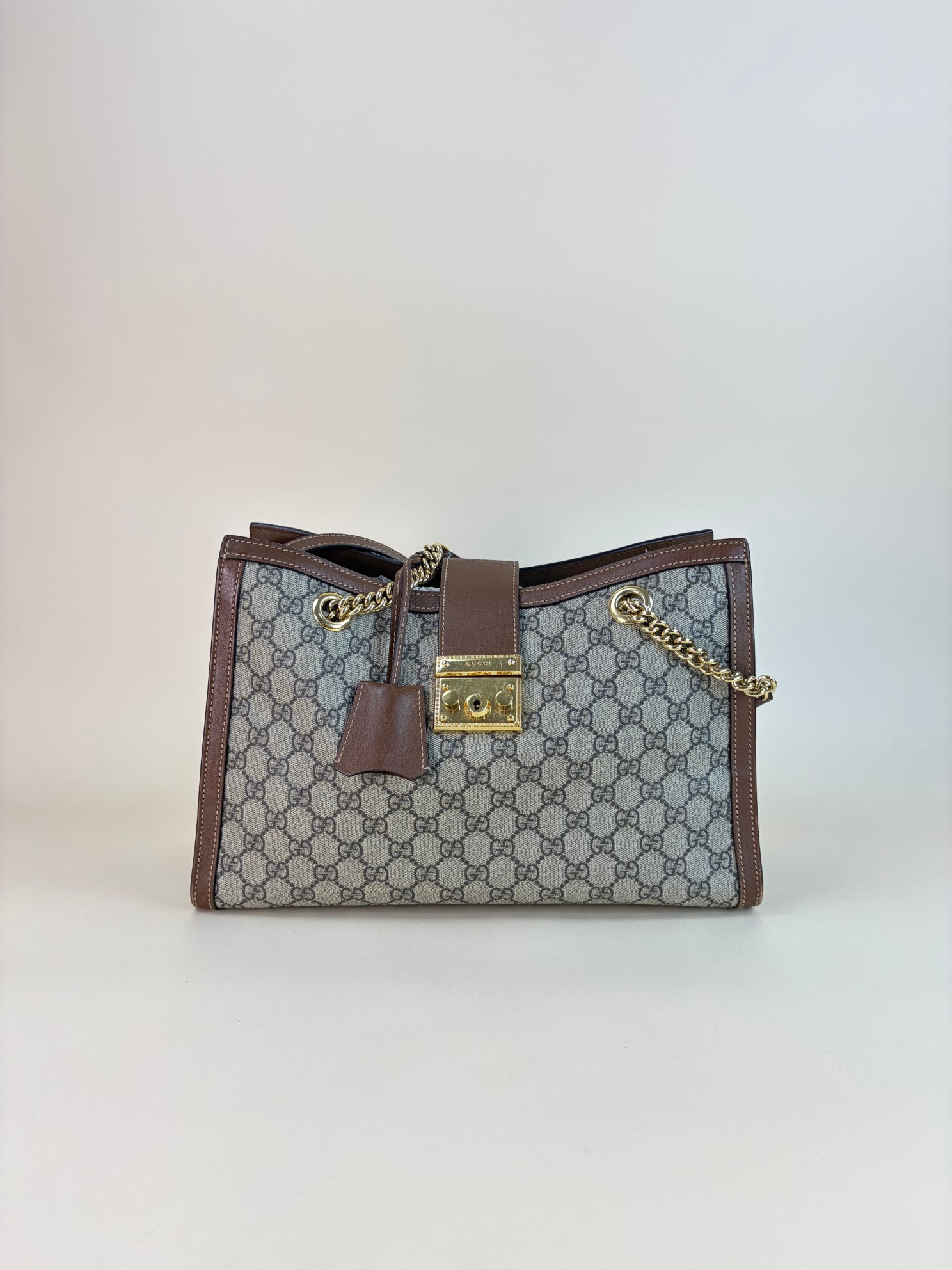 Gucci Brown GG Supreme Monogram Padlock Medium Shoulder Bag