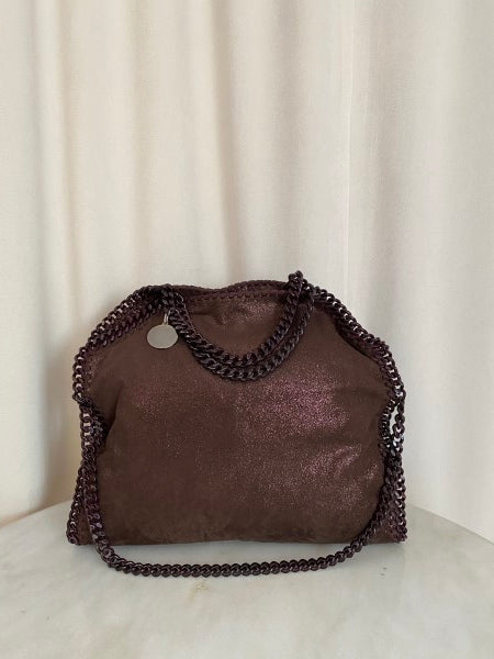 Stella Mccartney Burgundy Shiny Falabella Bag with Burgundy Chain