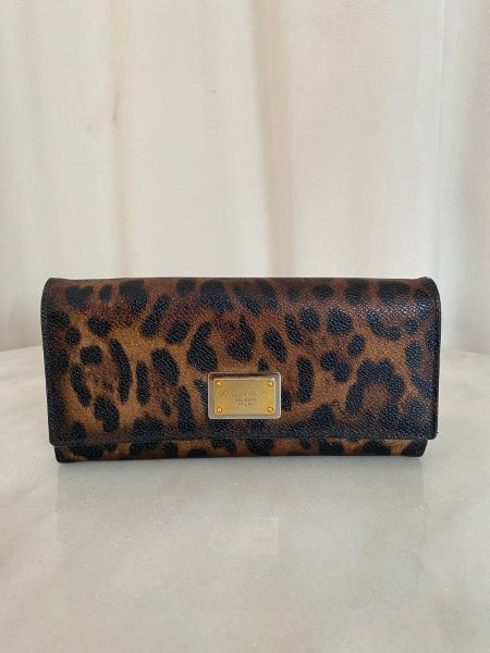 Dolce & Gabbana Dark Brown Leopard Print Flap Continental Wallet