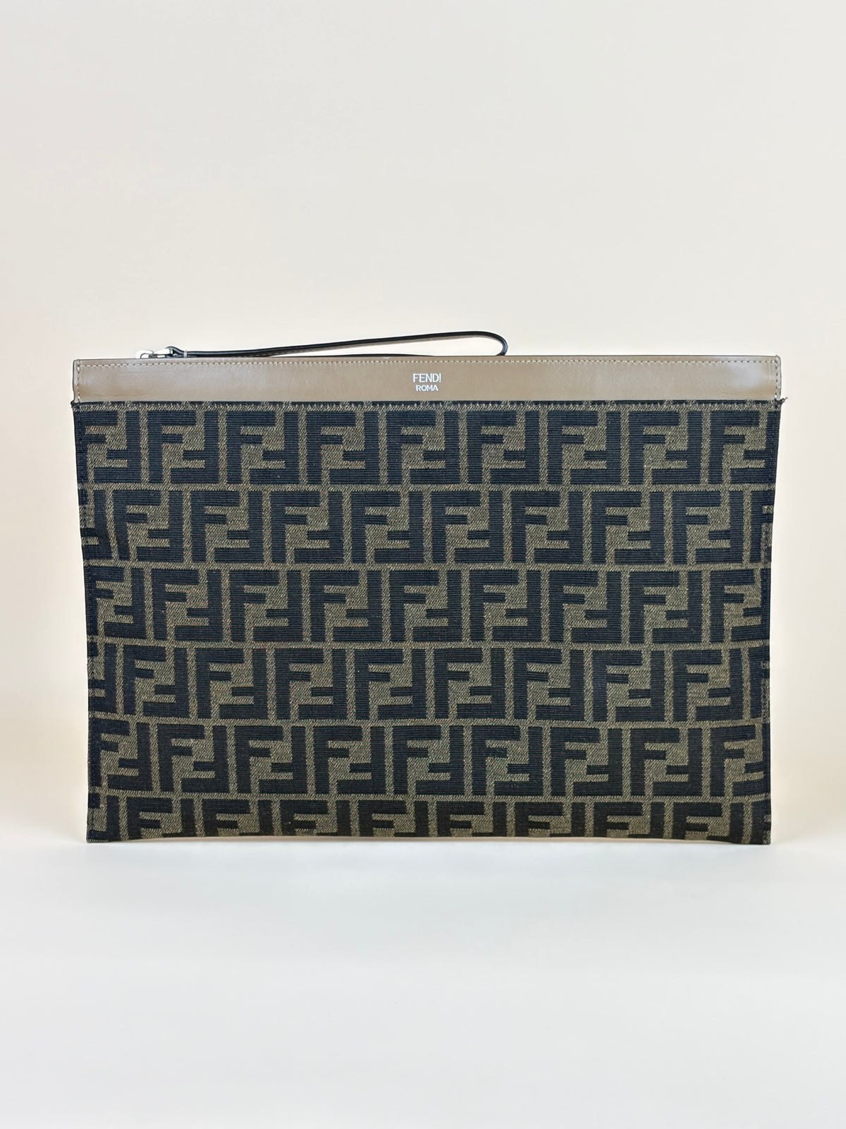 Fendi Brown FF jacquard fabric large flap pouch