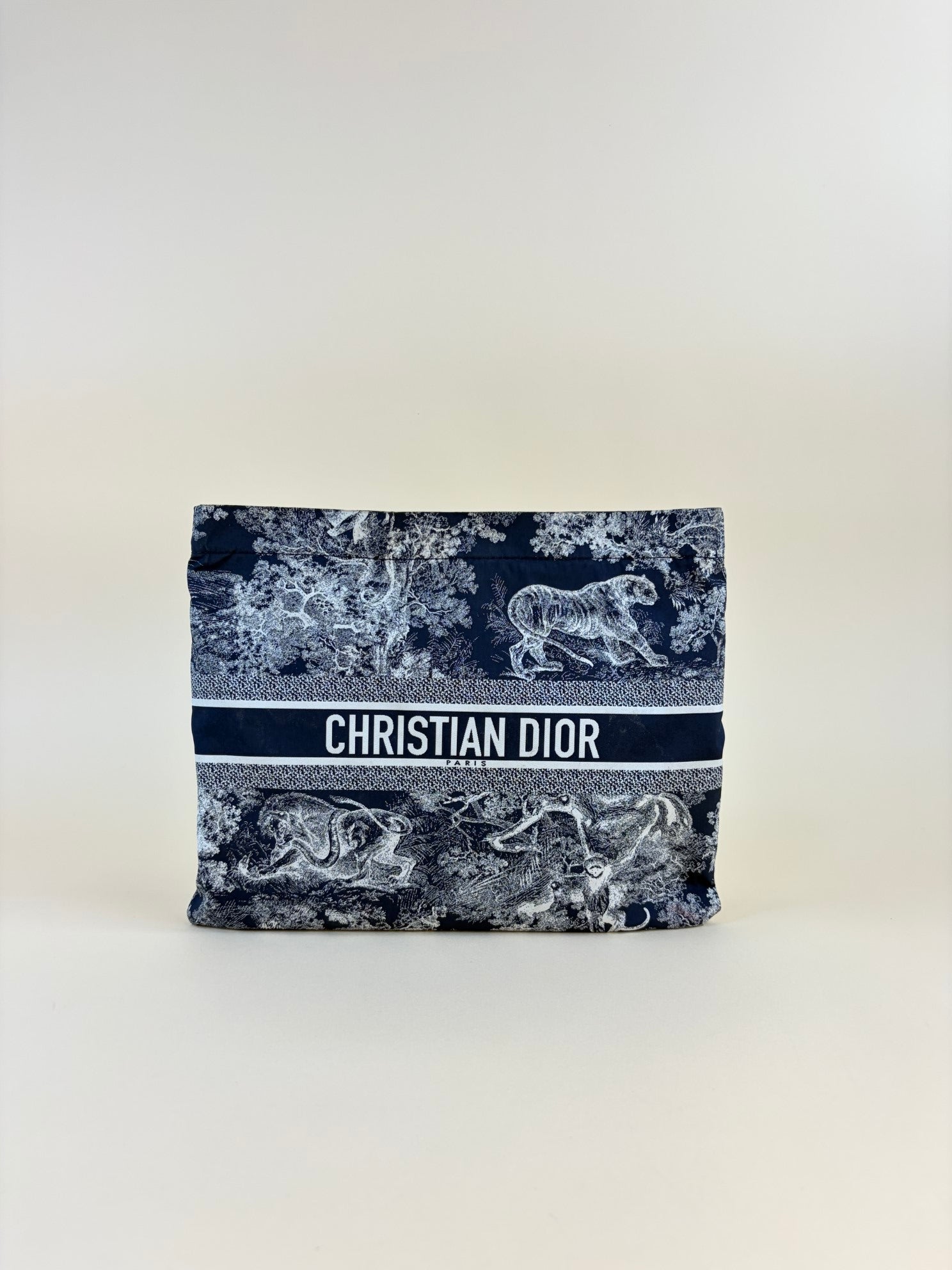 Christian Dior Navy Toile De Jouy Reverse Technical Fabric Travel Zipped Pouch