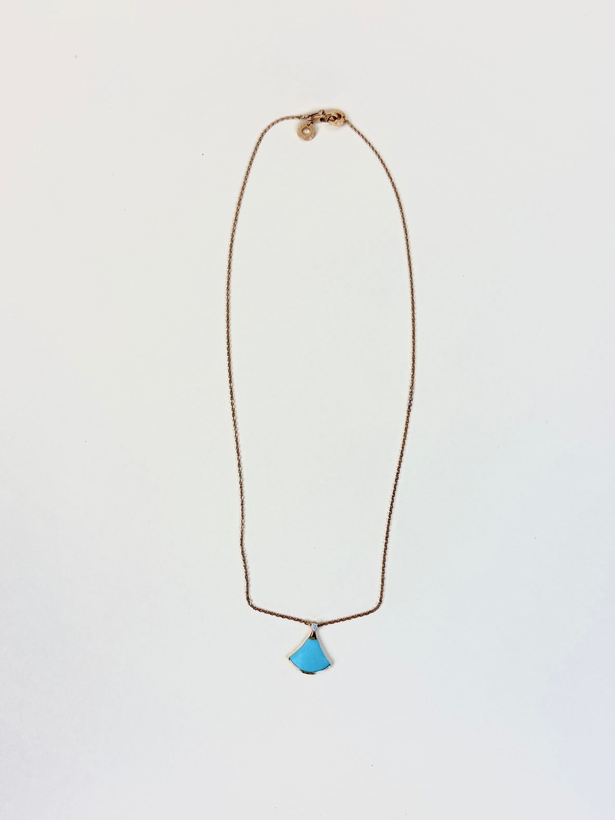 Bvlgari 18K Rose Gold with turquoise Divas’ Dream Diamond Pendant Necklace