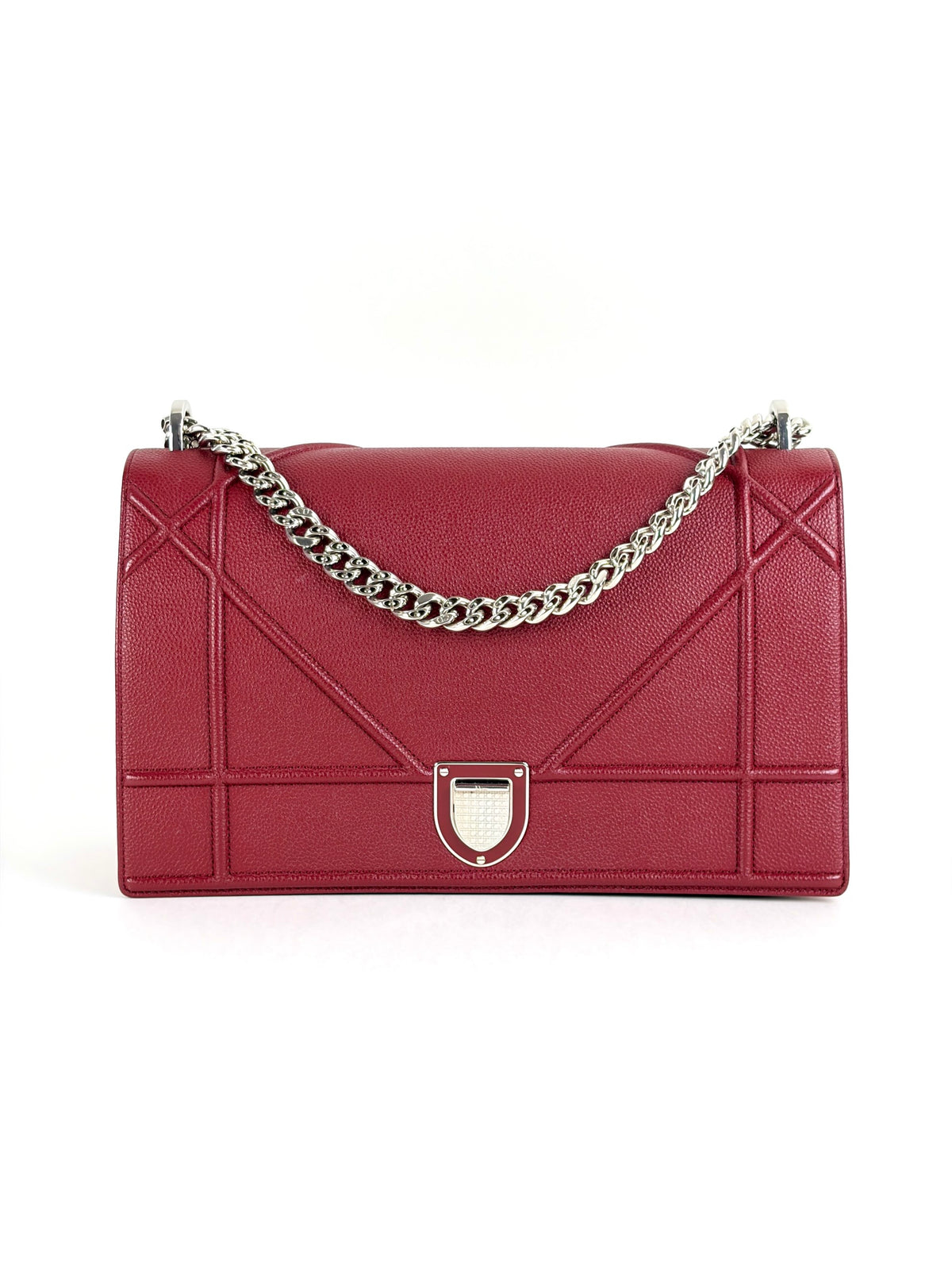 Christian Dior dark red grained Diorama large Flap Bag