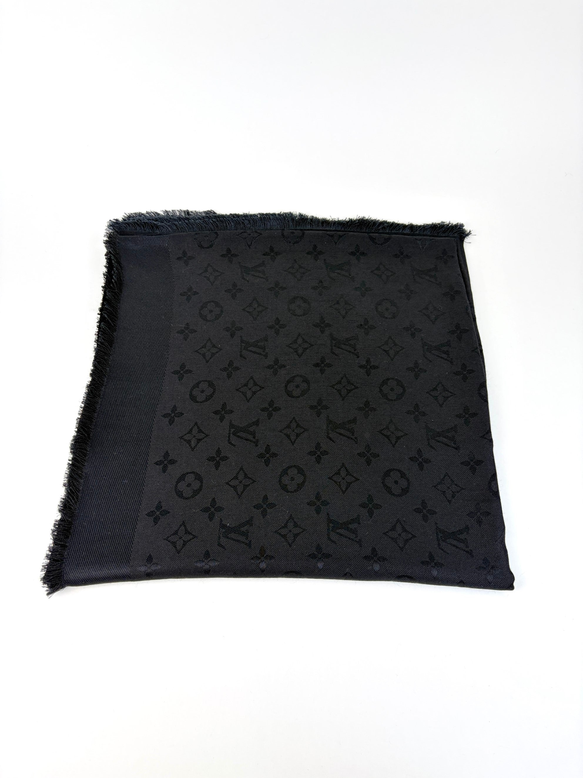 louis Vuitton black monogram silk wool classic shawl
