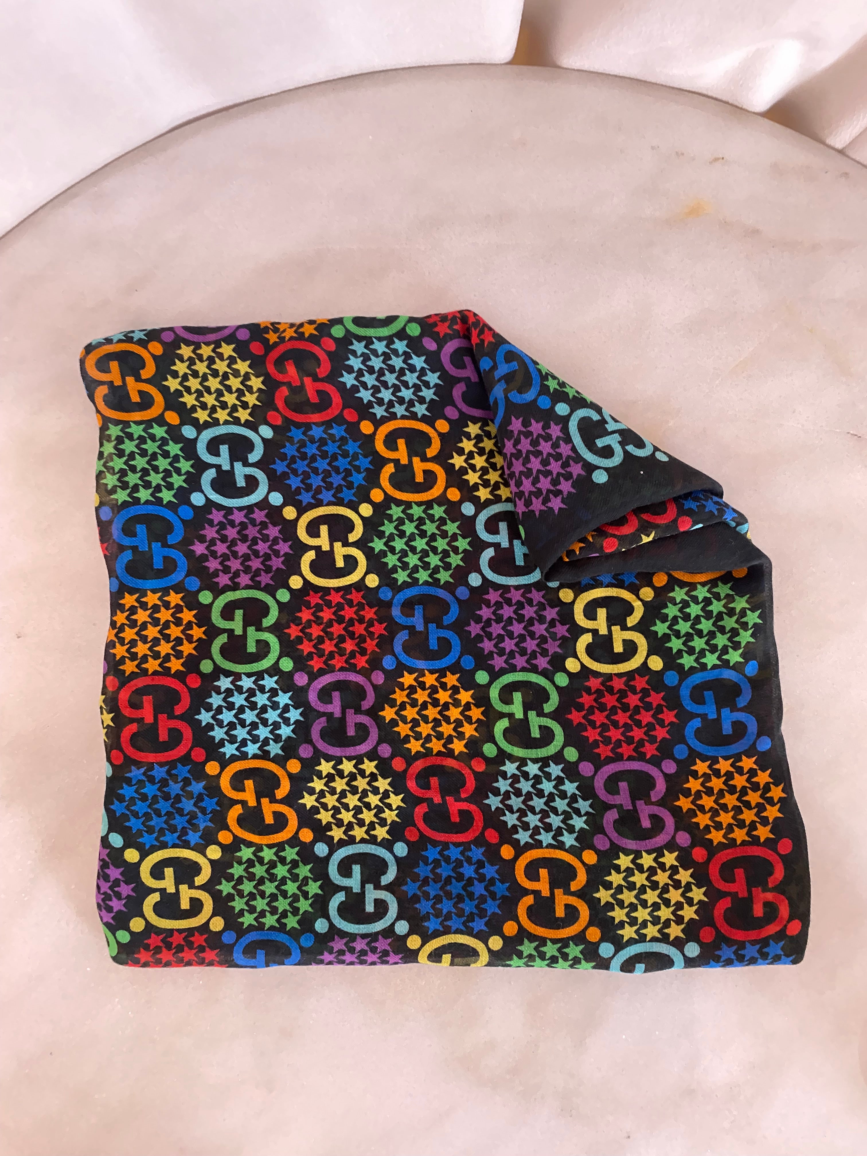 Gucci Black Multicolor Silk GG Psychedelic Scarf