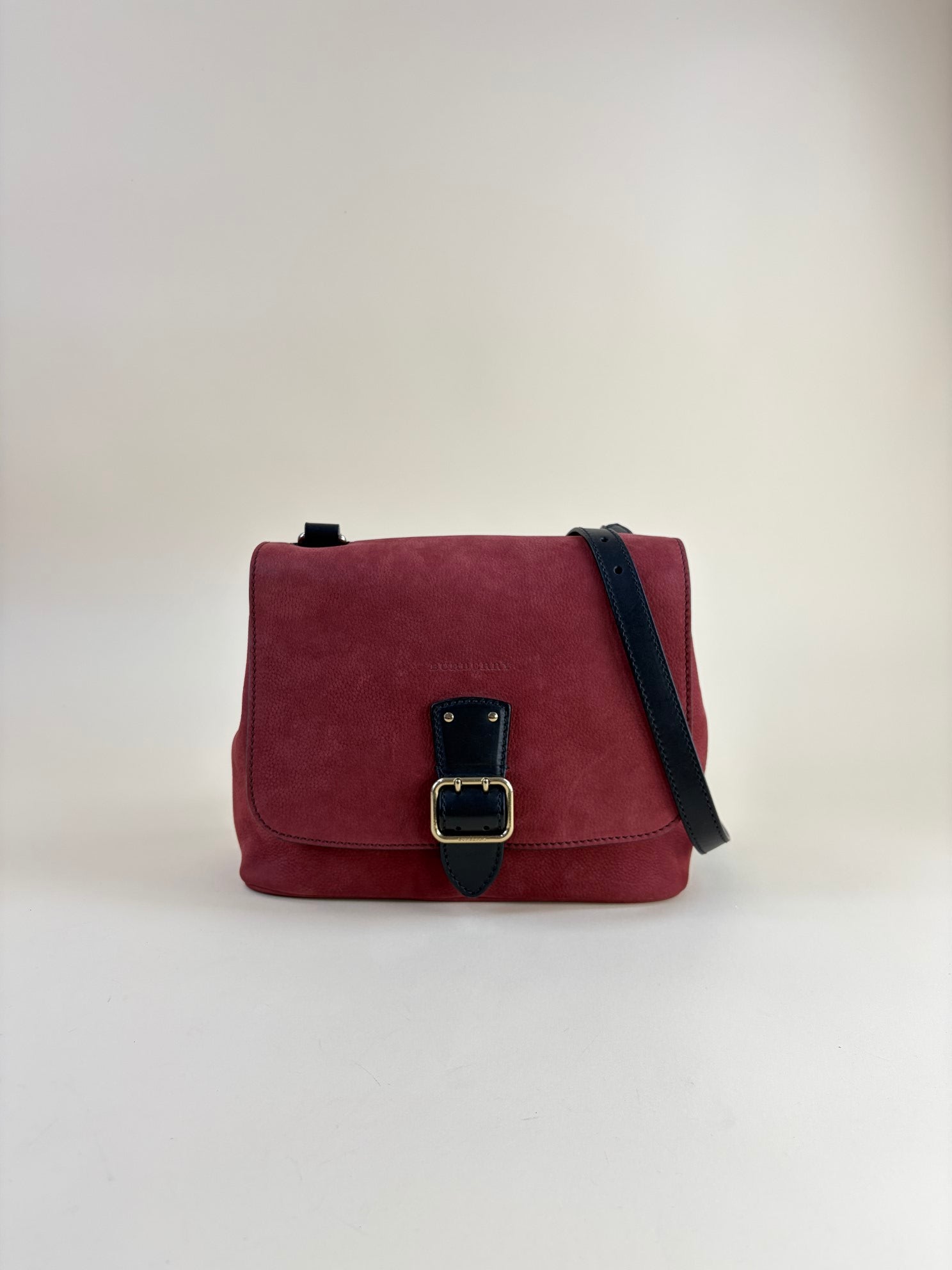 Burberry Red Shellwood Suede Buckle Flap Crossbody Bag