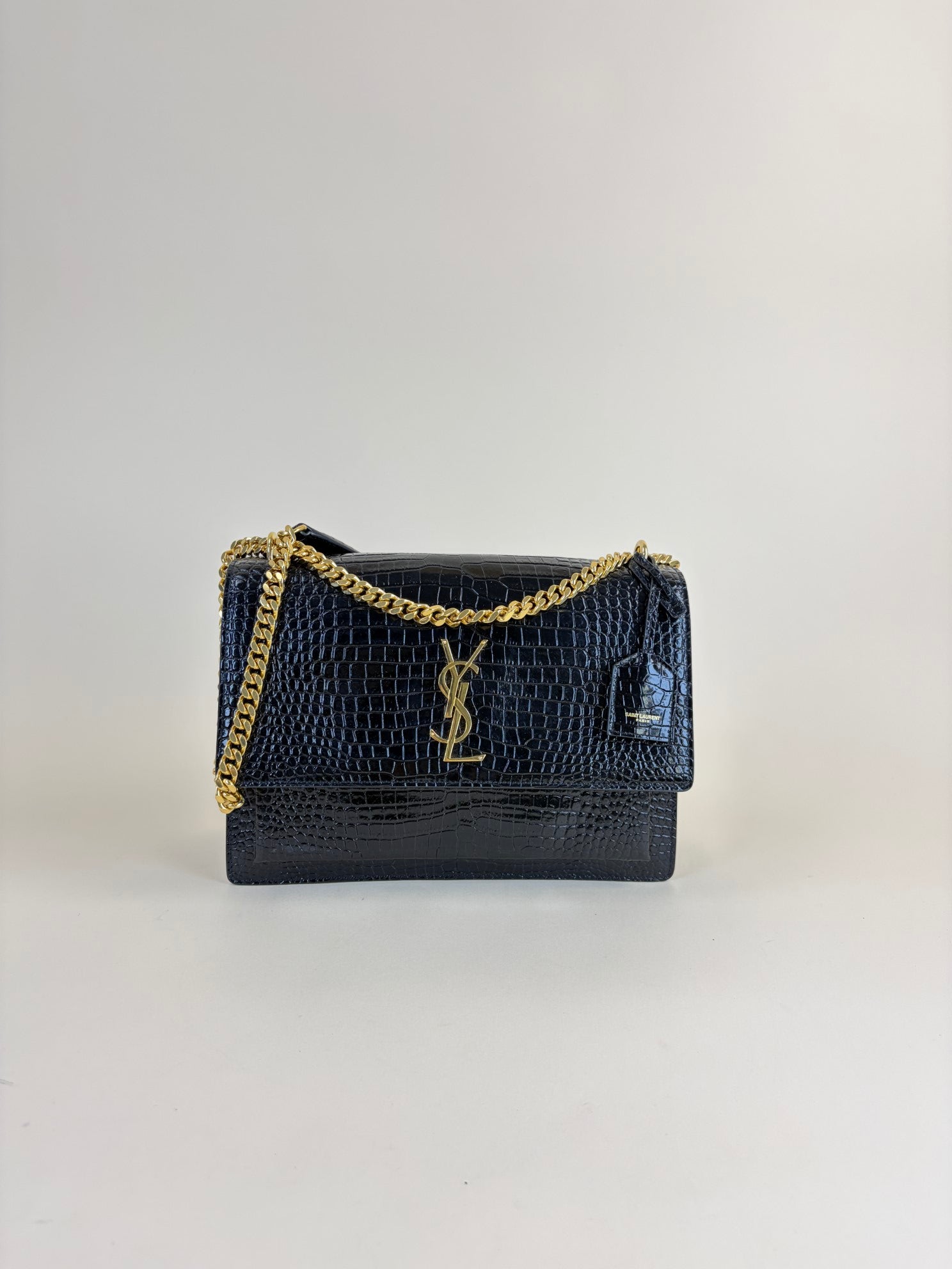 YSL Black Crocodile Embossed Large Bag