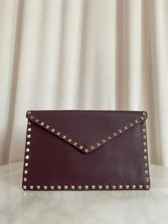 Valentino Burgundy Envelope Studded Clutch