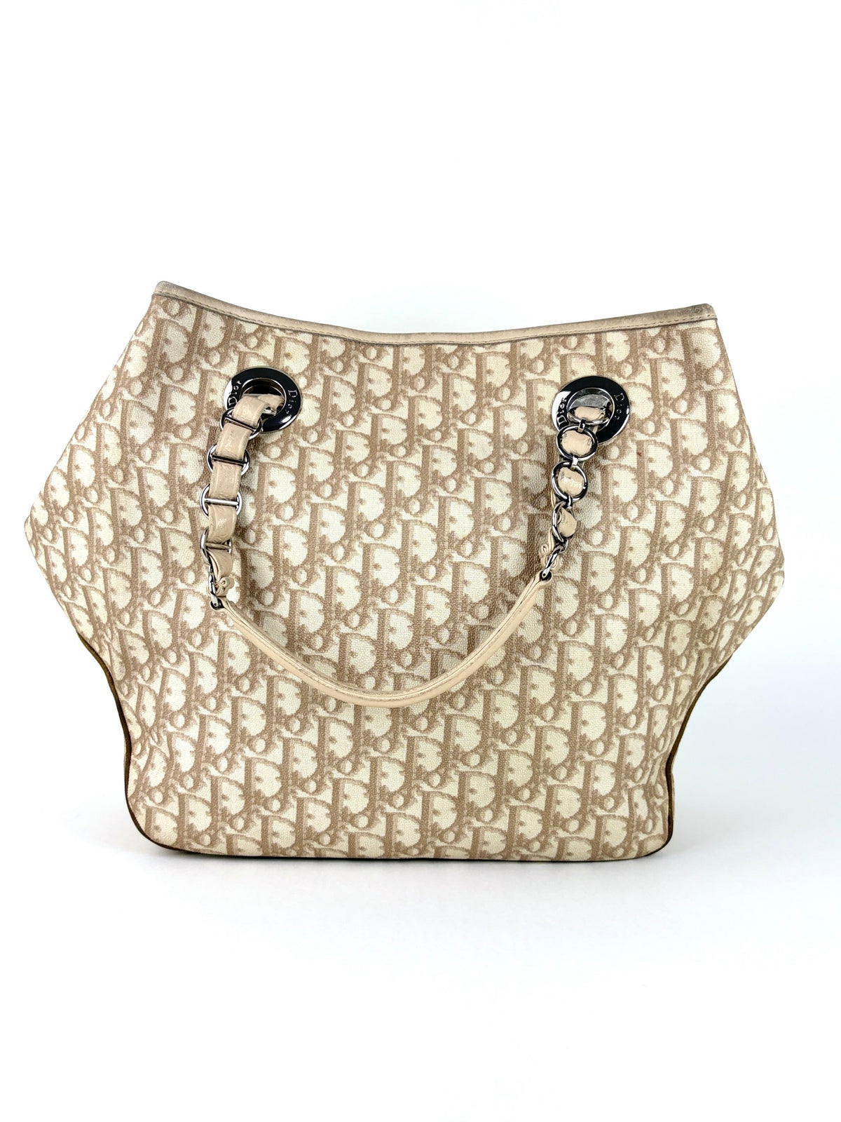 Dior beige monogram vintage trotter canvas romantic tote bag