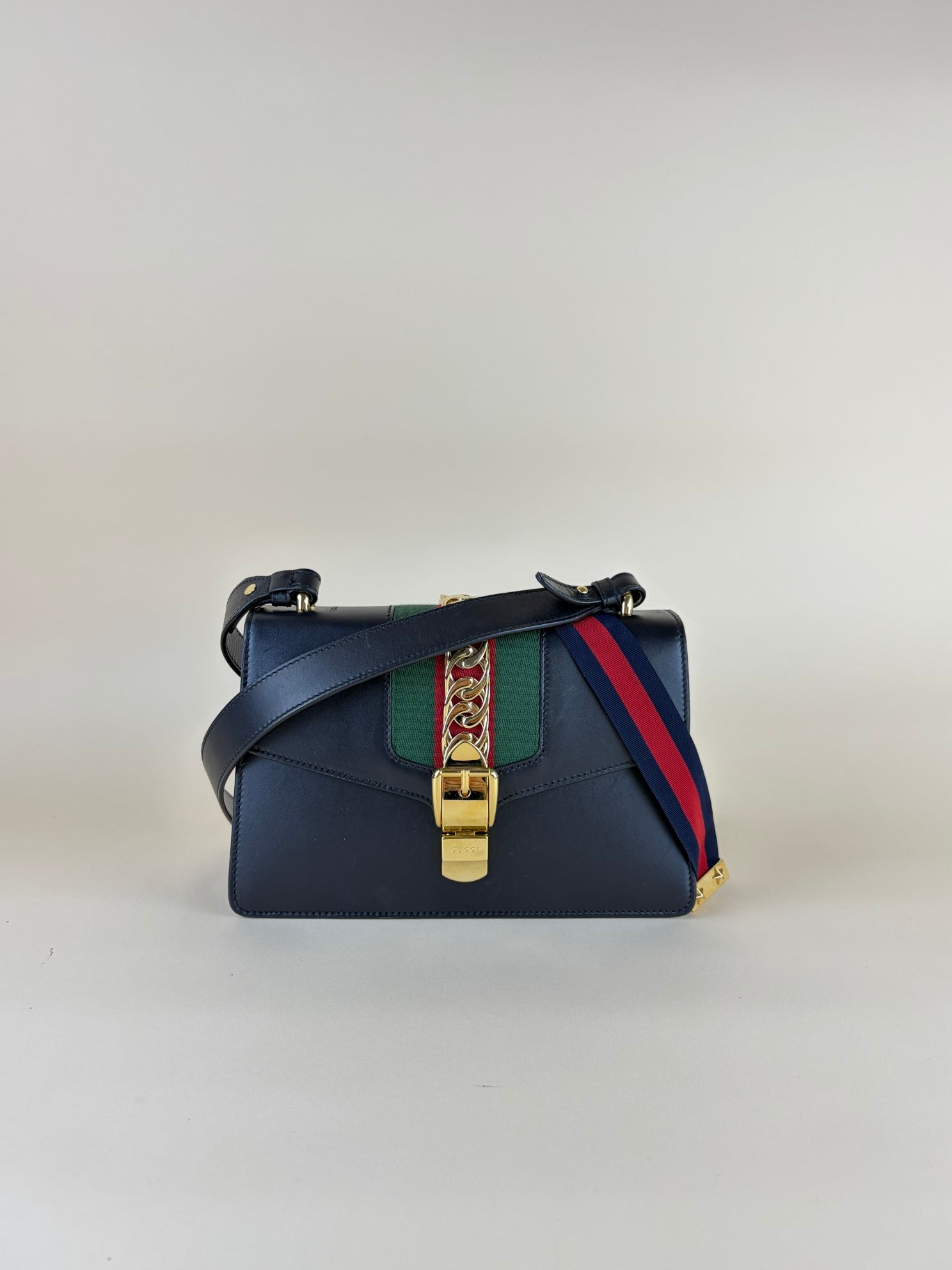 Gucci Black Small Sylvie Strap Web Ophidia Bag