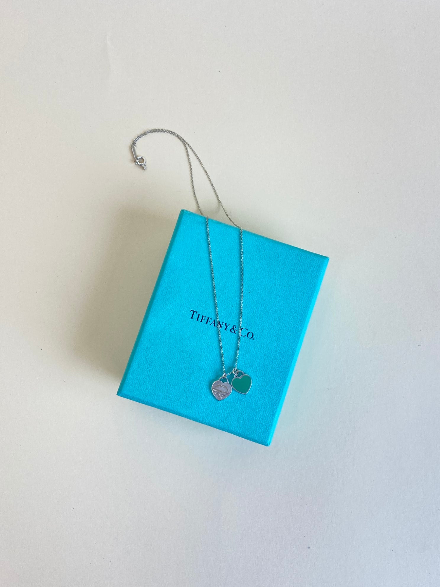 Tiffany & Co. Blue Return Tiffany Double Heart Tag Pendant Mini Necklace