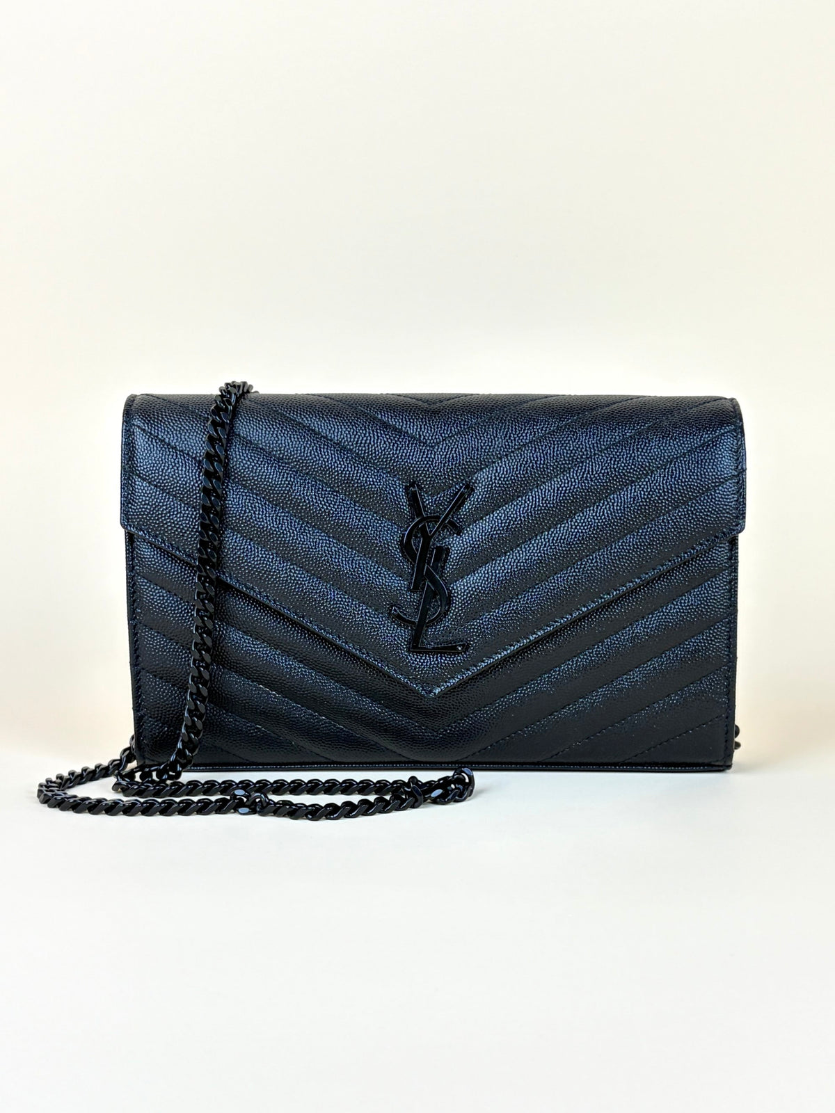 YSL black Cassandre Classic Wallet On Chain