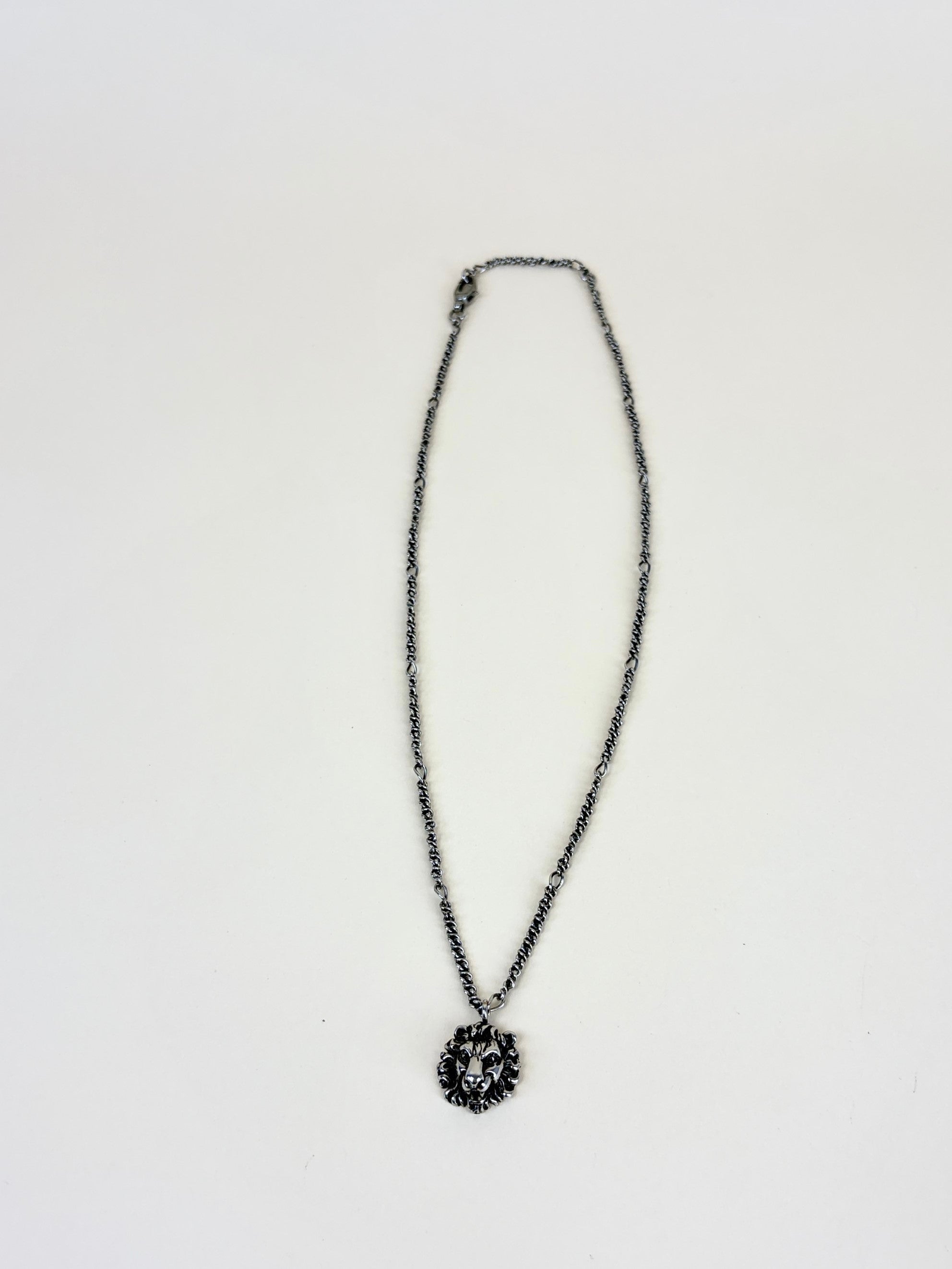 Gucci Silver Lion Head Pendant Engraved Necklace