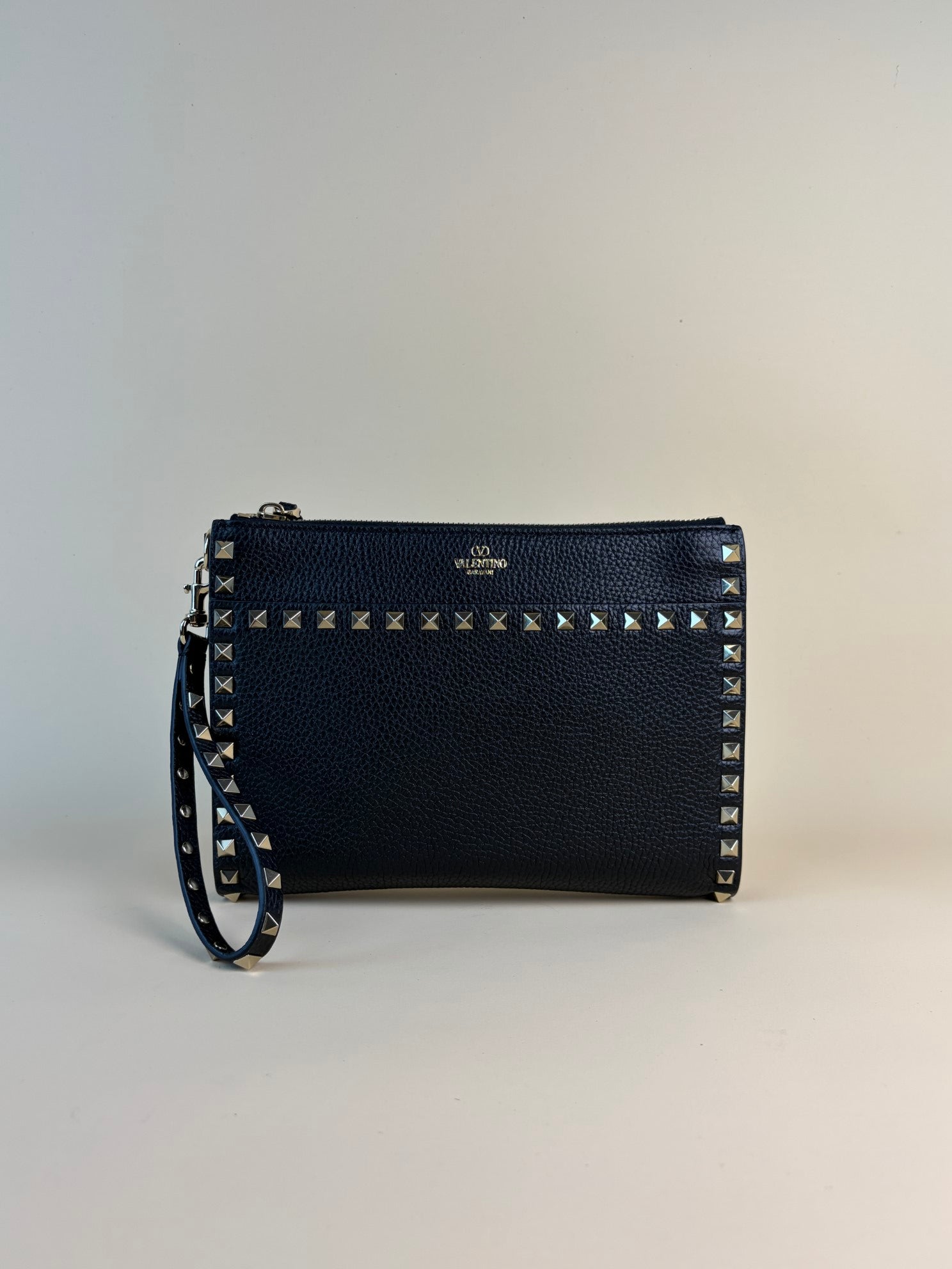 Valentino Black Rockstud Zipped Clutch