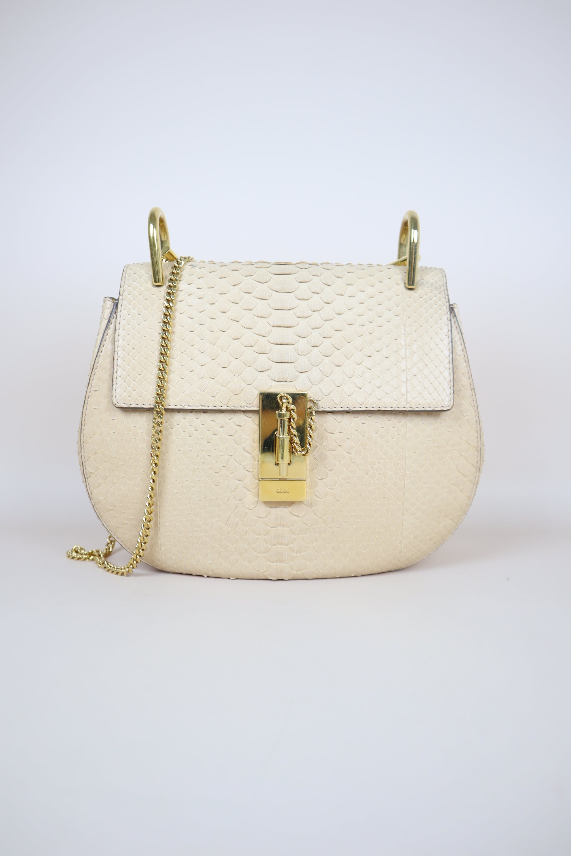 Chloe Beige Python Small Drew Shoulder Bag
