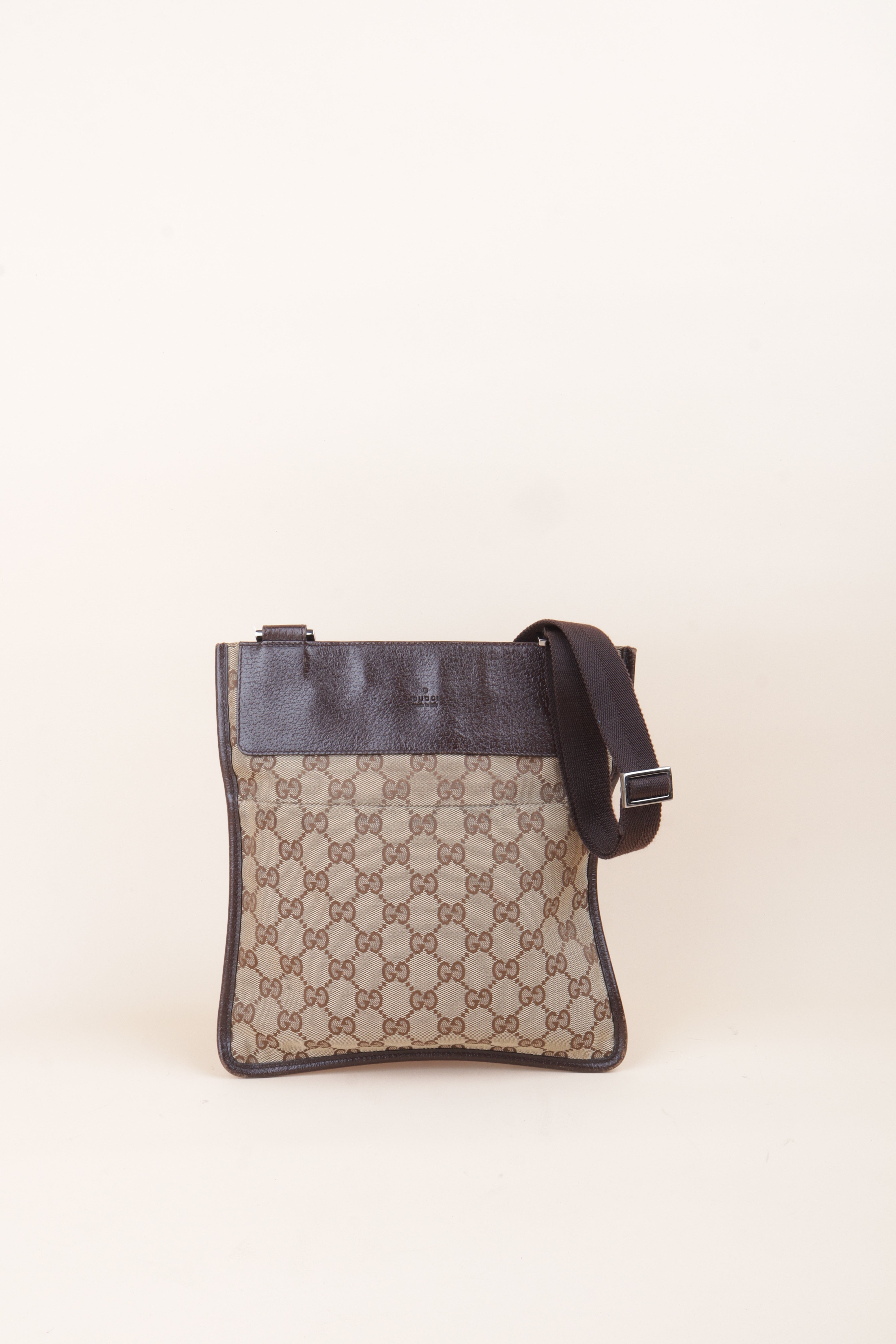 Gucci Bicolor GG Monogram Flat Messenger Crossbody Bag