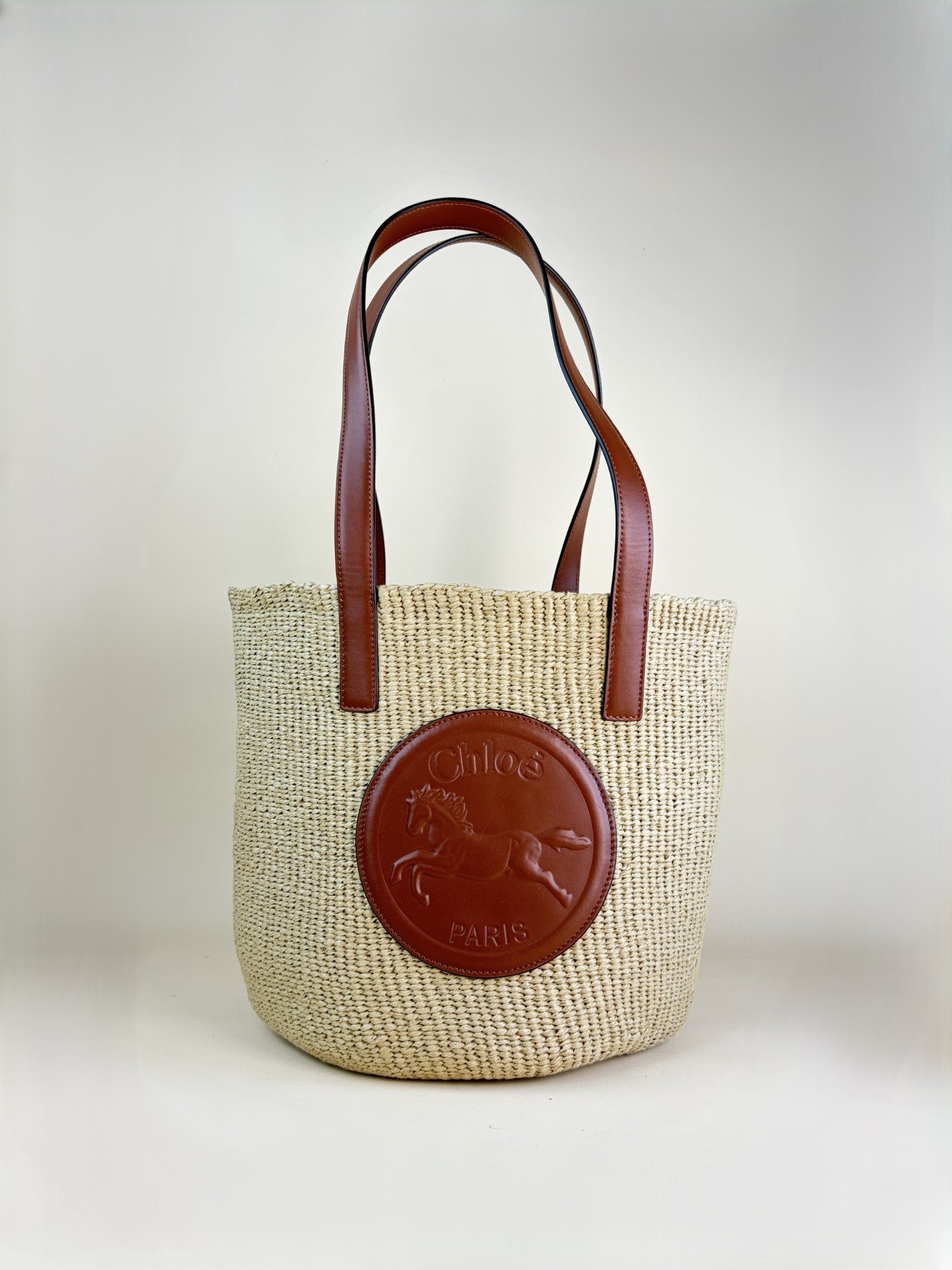 CHLOE large horse basket medal in natural fibers-shoulder bag-Chloe-The Closet Egypt