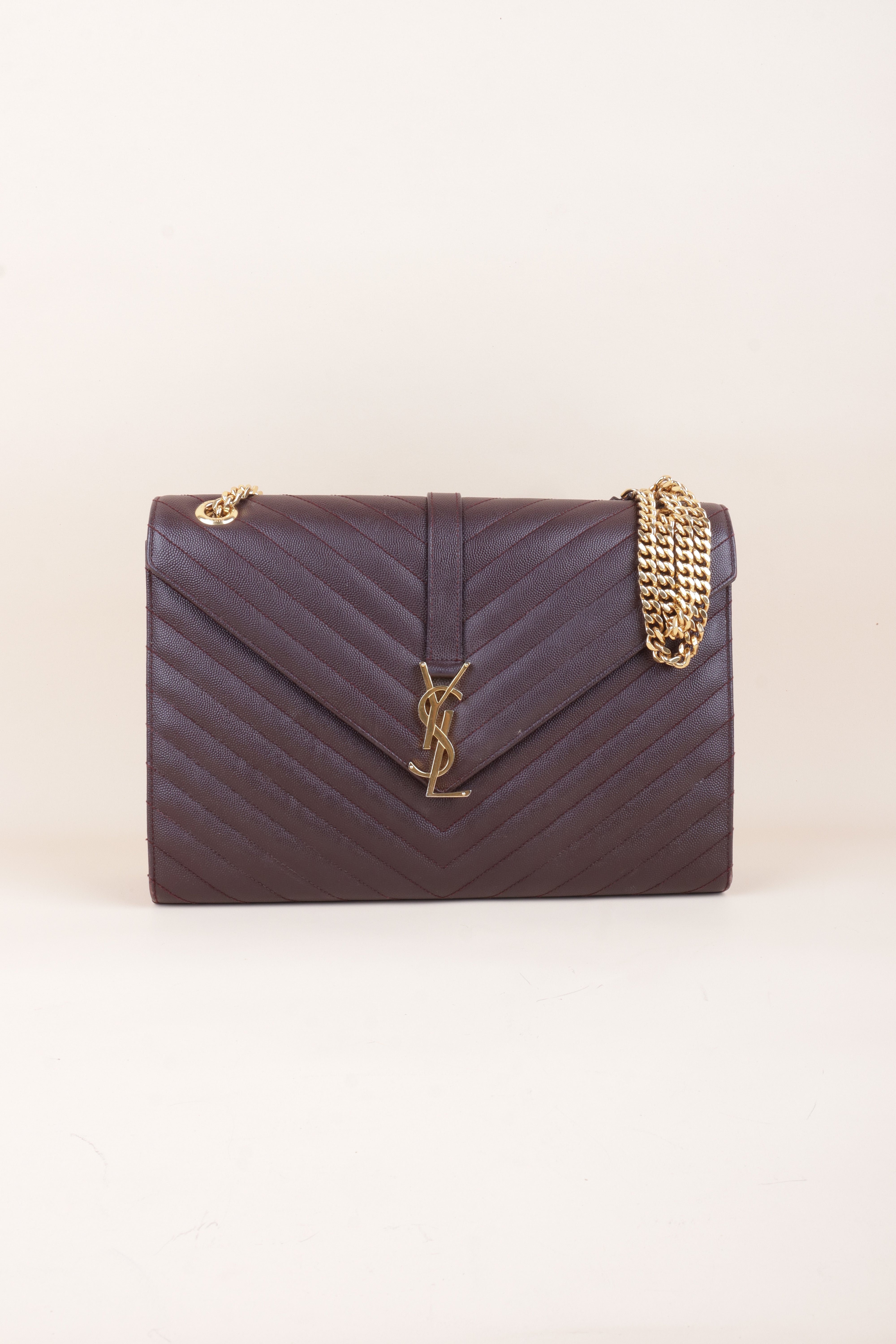 YSL burgundy Envelope Large Bag
