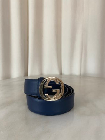 Gucci Dark Blue Interlocking Belt 38