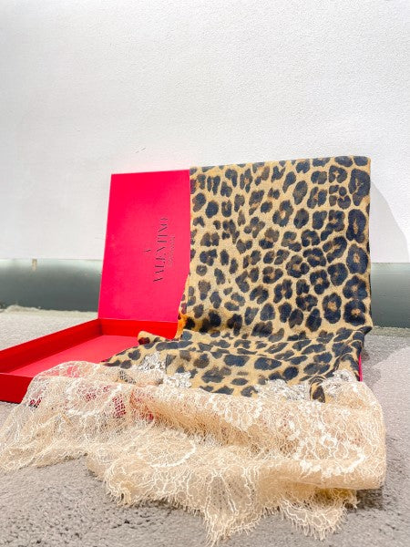 Valentino Leopard Cotton Lace Scarf