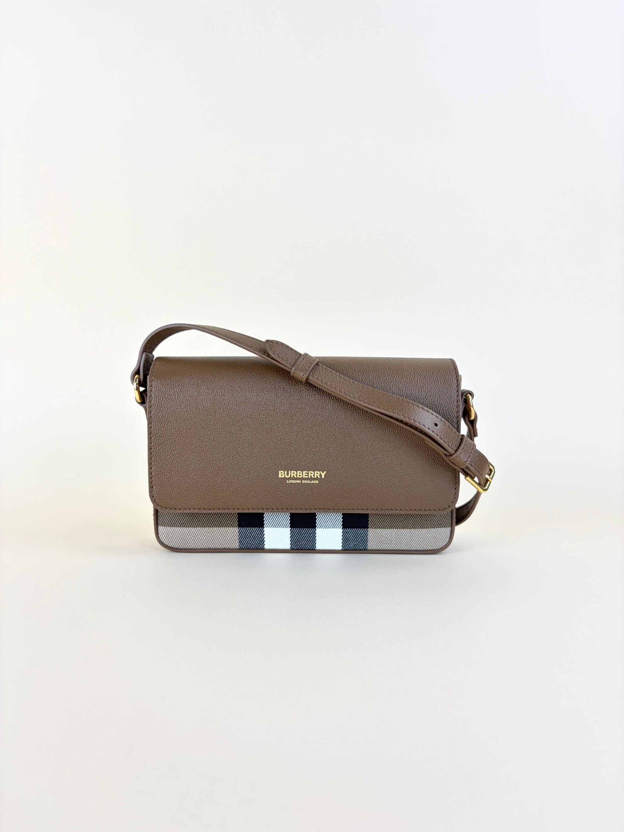 Burberry Brown grained calfskin and House Check Hampshire Bag