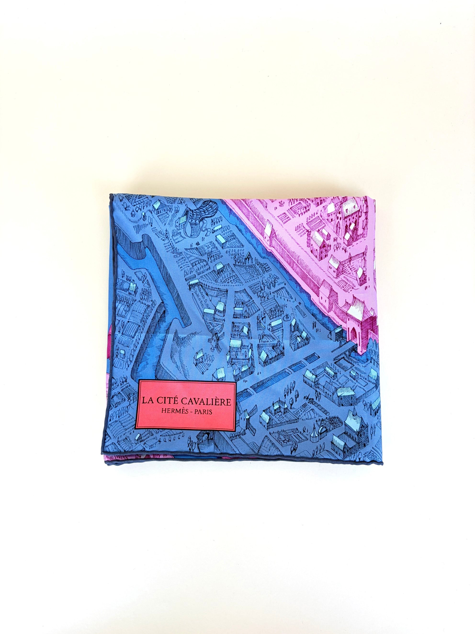 Hermes pink/blue le cite cavaliere silk scarf