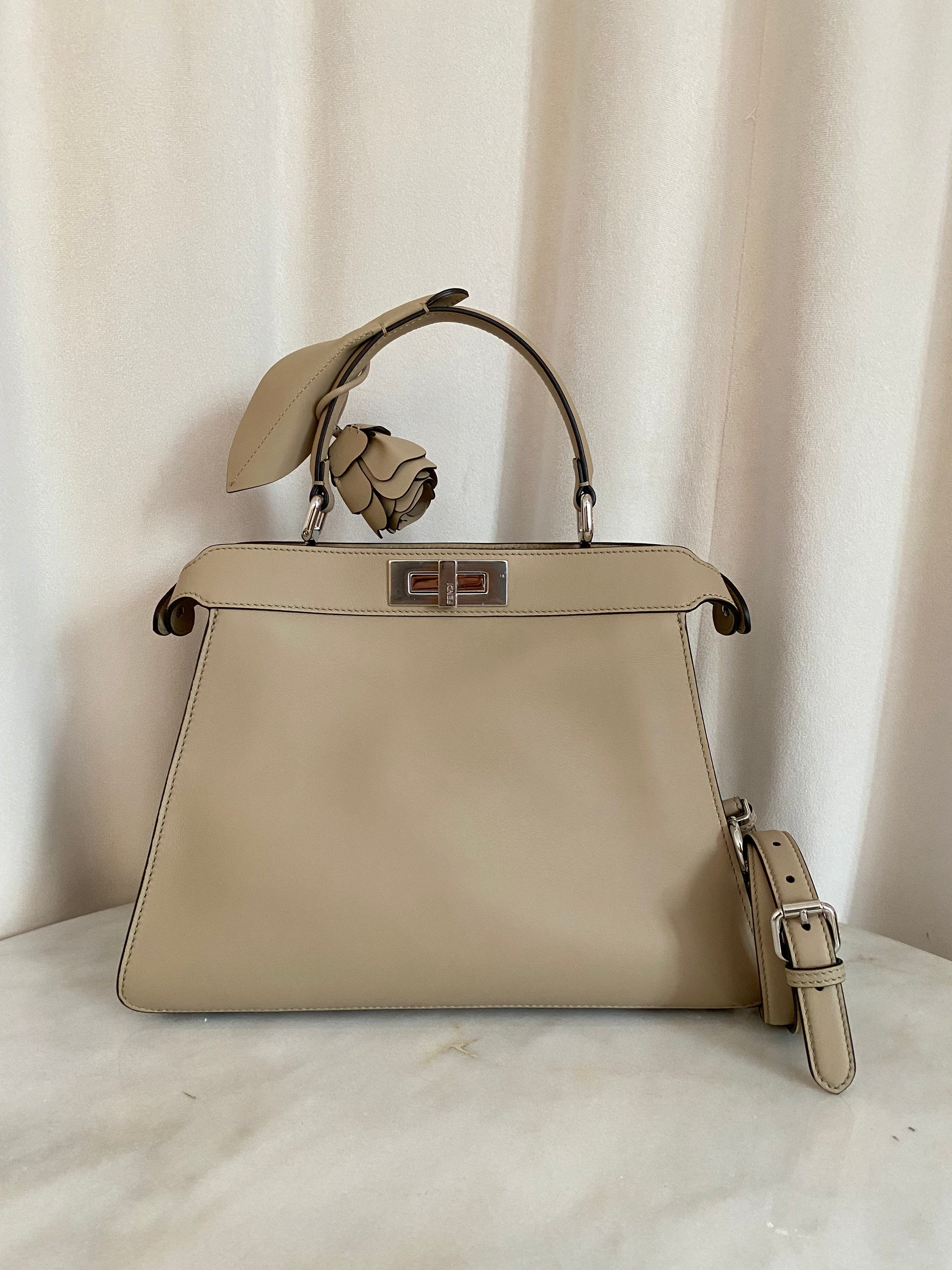 Fendi Beige Peekaboo I See U Medium Top Handle Bag