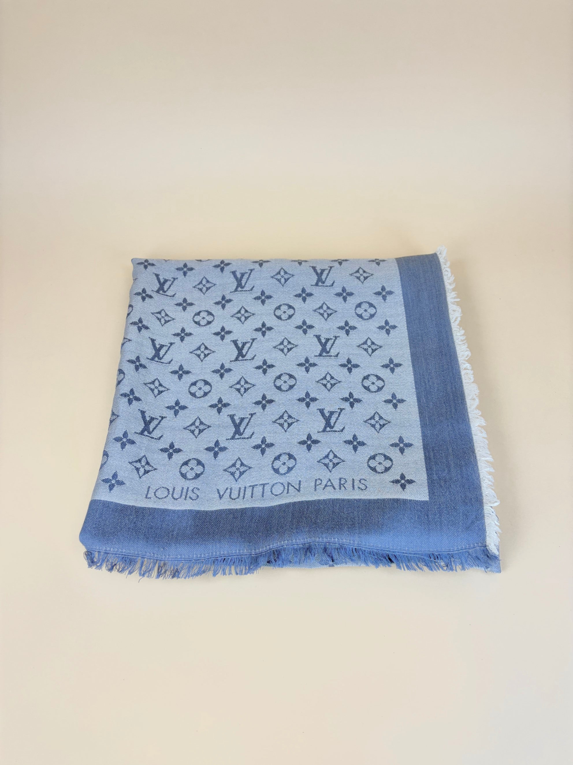 Louis Vuitton Blue Clair Monogram Denim Wool Silk Shawl