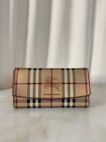 Burberry Haymarket Pink Flap Long Wallet