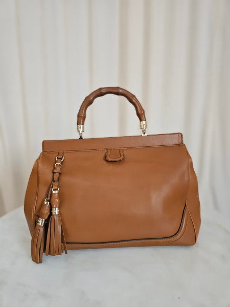 Gucci Camel Bamboo Top Handle Bag