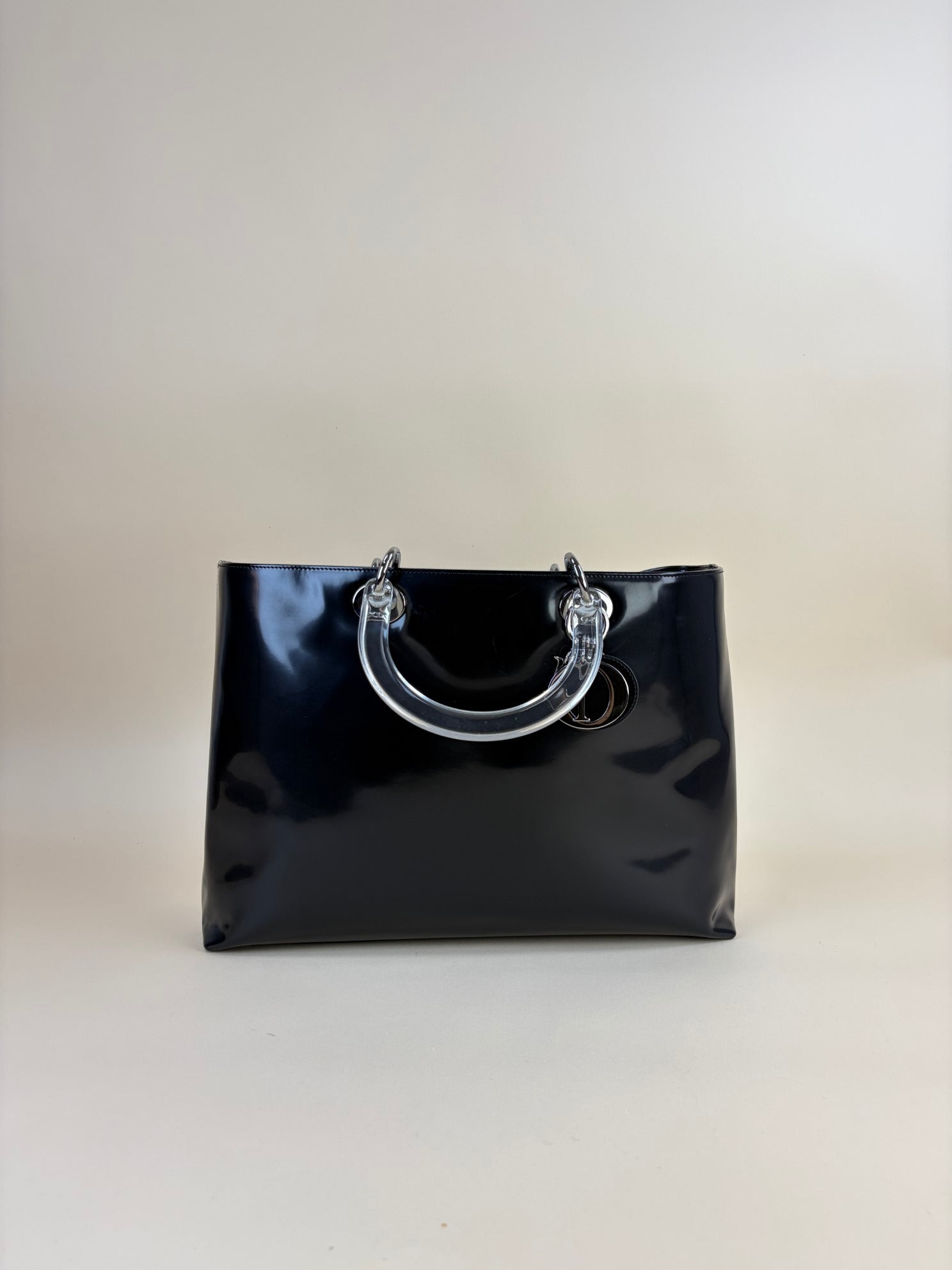 Christian Dior Black Vintage Lady Dior large Bag with Transparent Handle