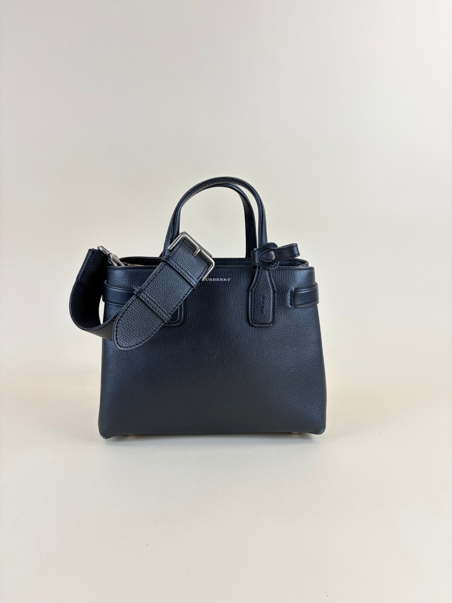 Burberry Black Small Banner House Check Tote Bag with Strap