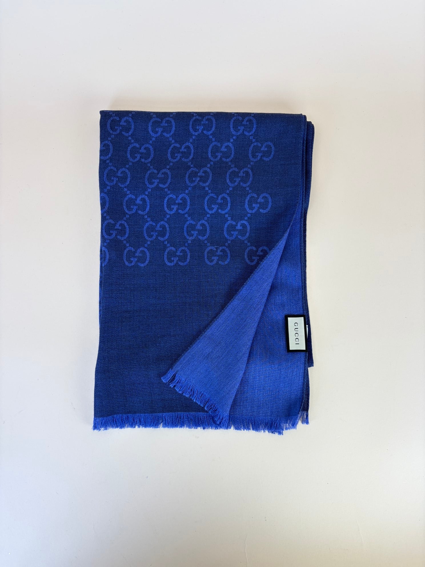 Gucci Blue GG Wool Silk Scarf