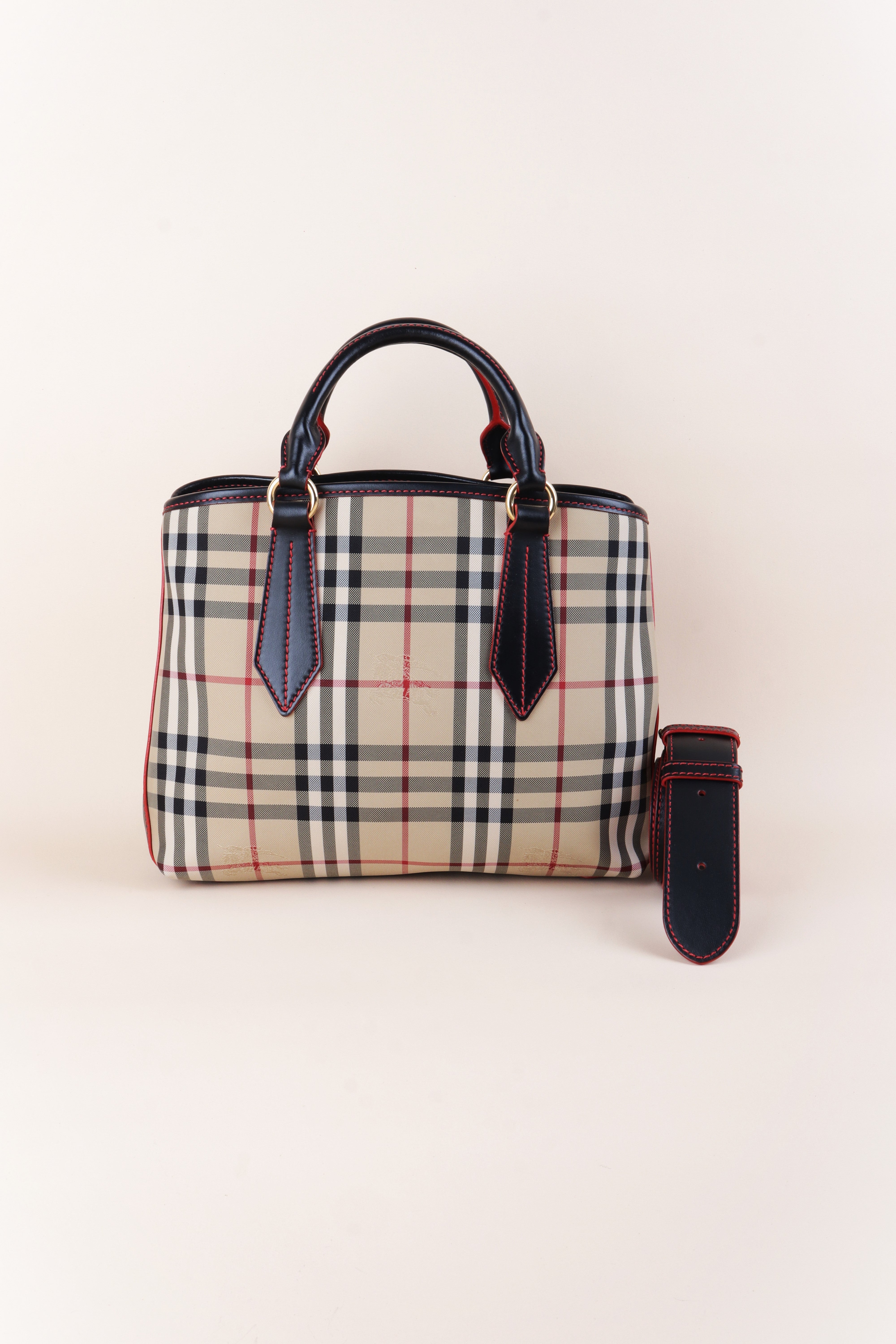 Burberry Bicolor Ballingdon Contrast Stitch Medium Top Handle Bag