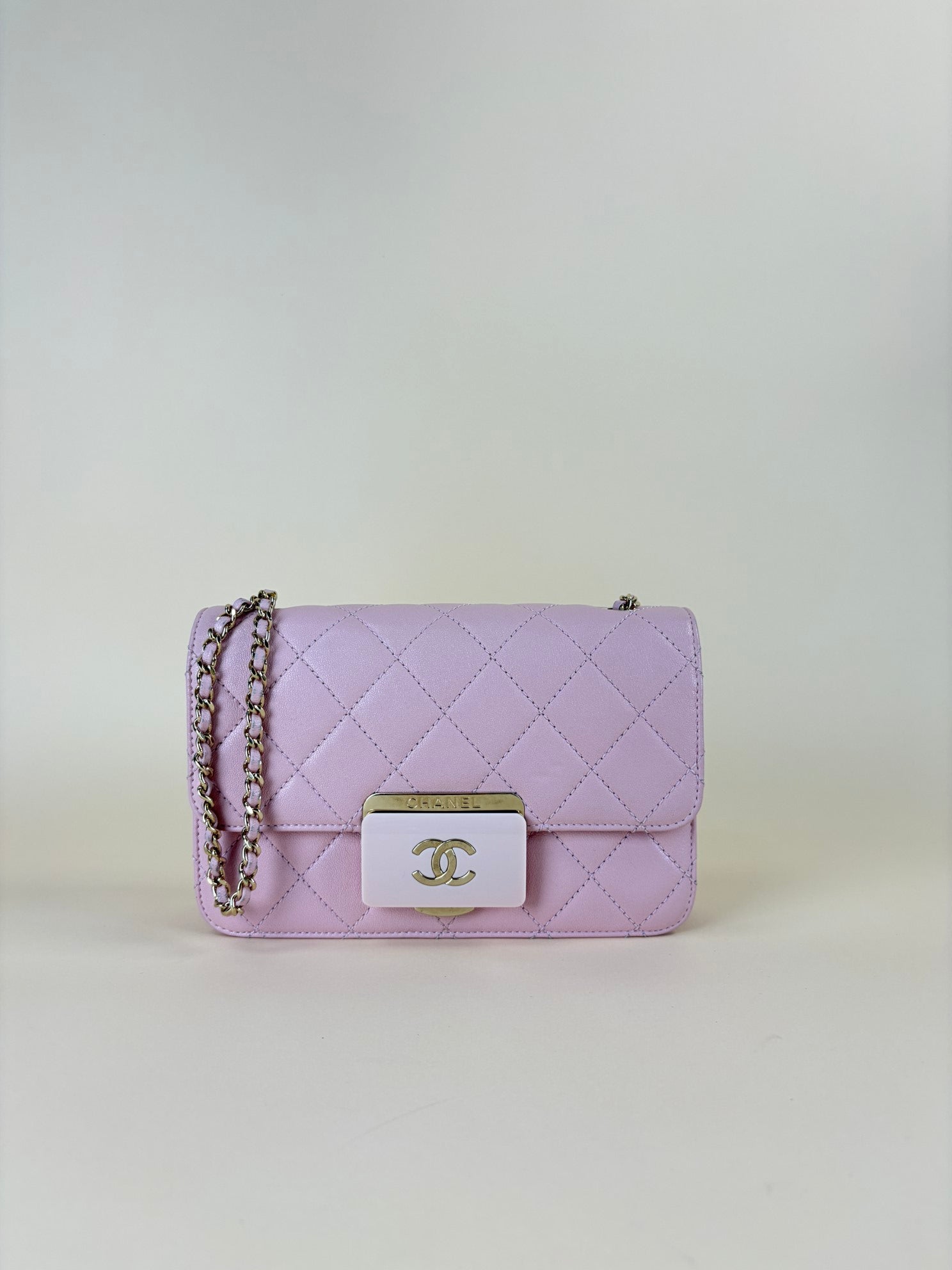 CHANEL quilted sheepskin leather beauty lock pink flap bag