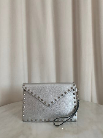 Valentino Metallic Silver Rockstud Pouch