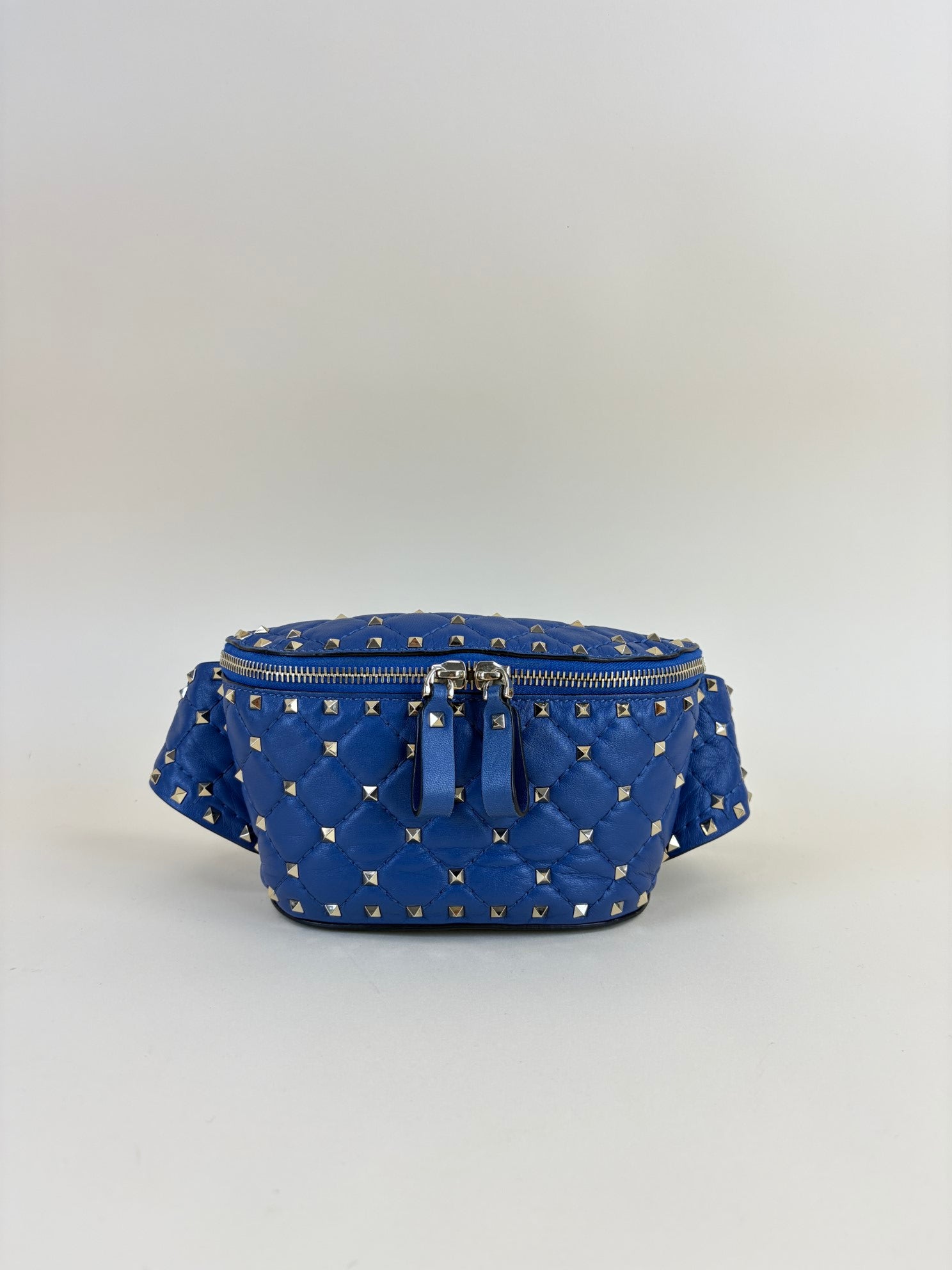 Valentino Blue quilted leather Rockstud Spike Belt Bag