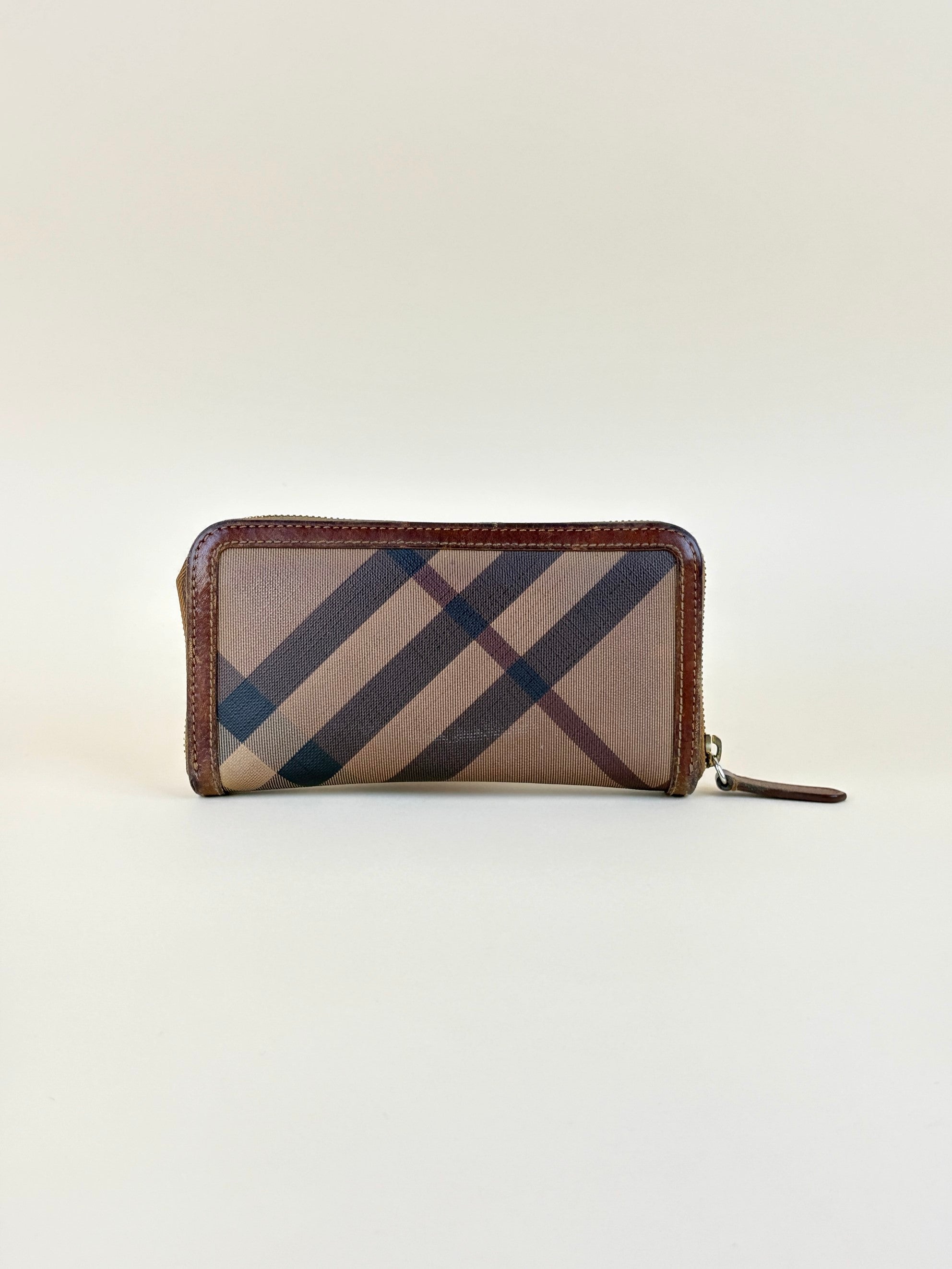 Burberry Brown Haymarket Check Ziggy Zip Wallet