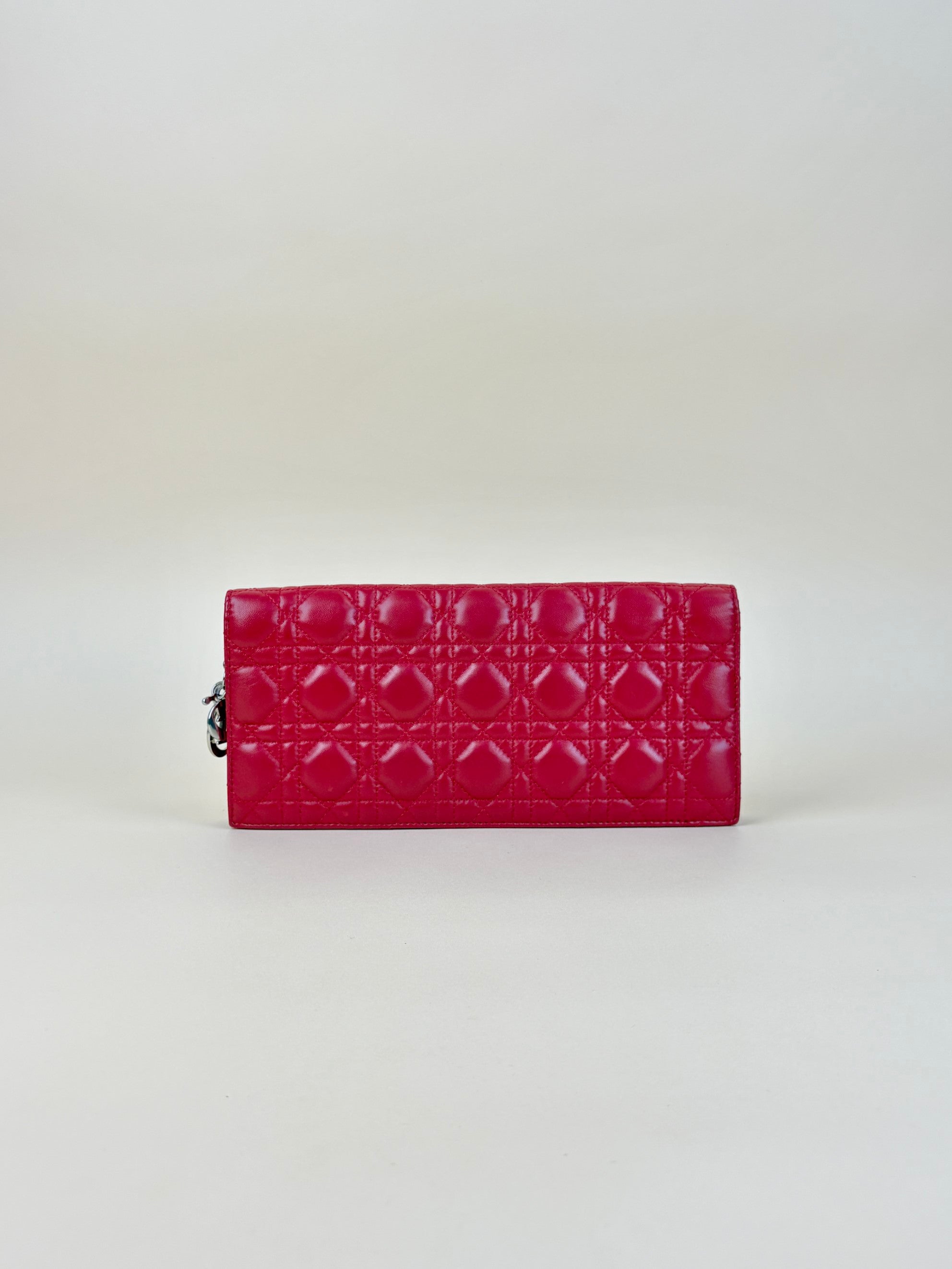 Christian Dior Red Quilted Cannage Lady Dior Clutch with Chain