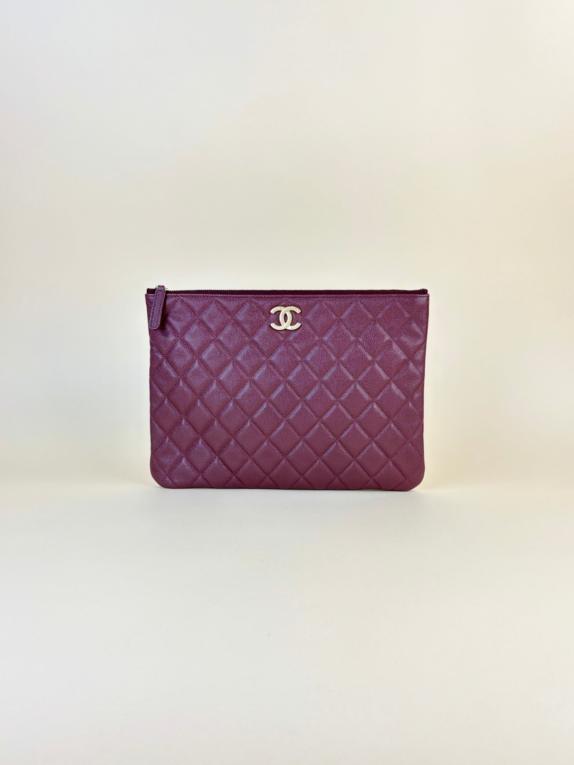 Chanel Burgundy Quilted Medium O-Case Zip Pouch