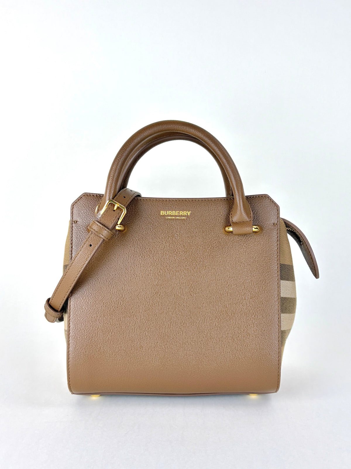 Burberry earth leather check canvas mini banw bag