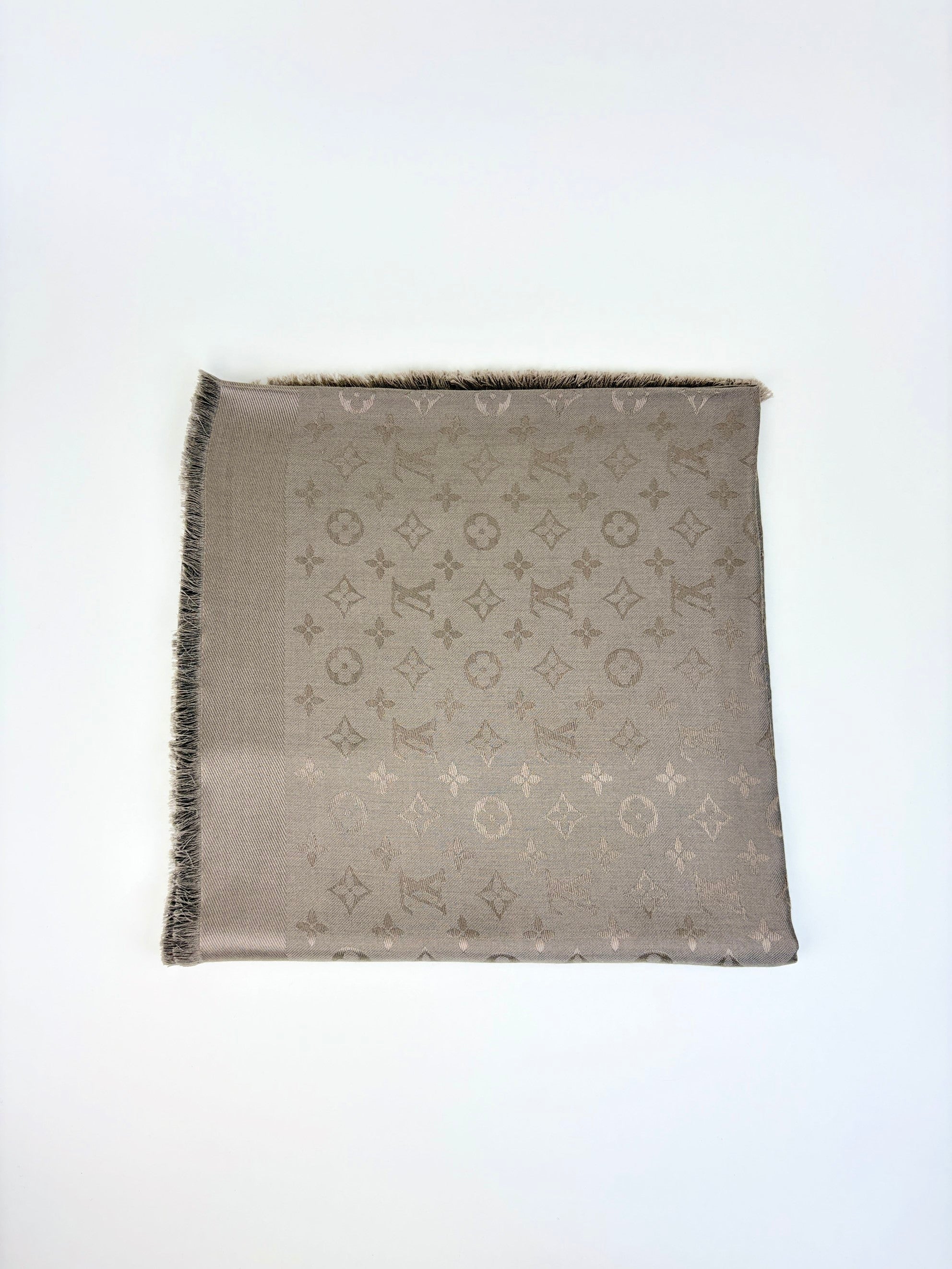 louis Vuitton light brown monogram classic silk wool shawl