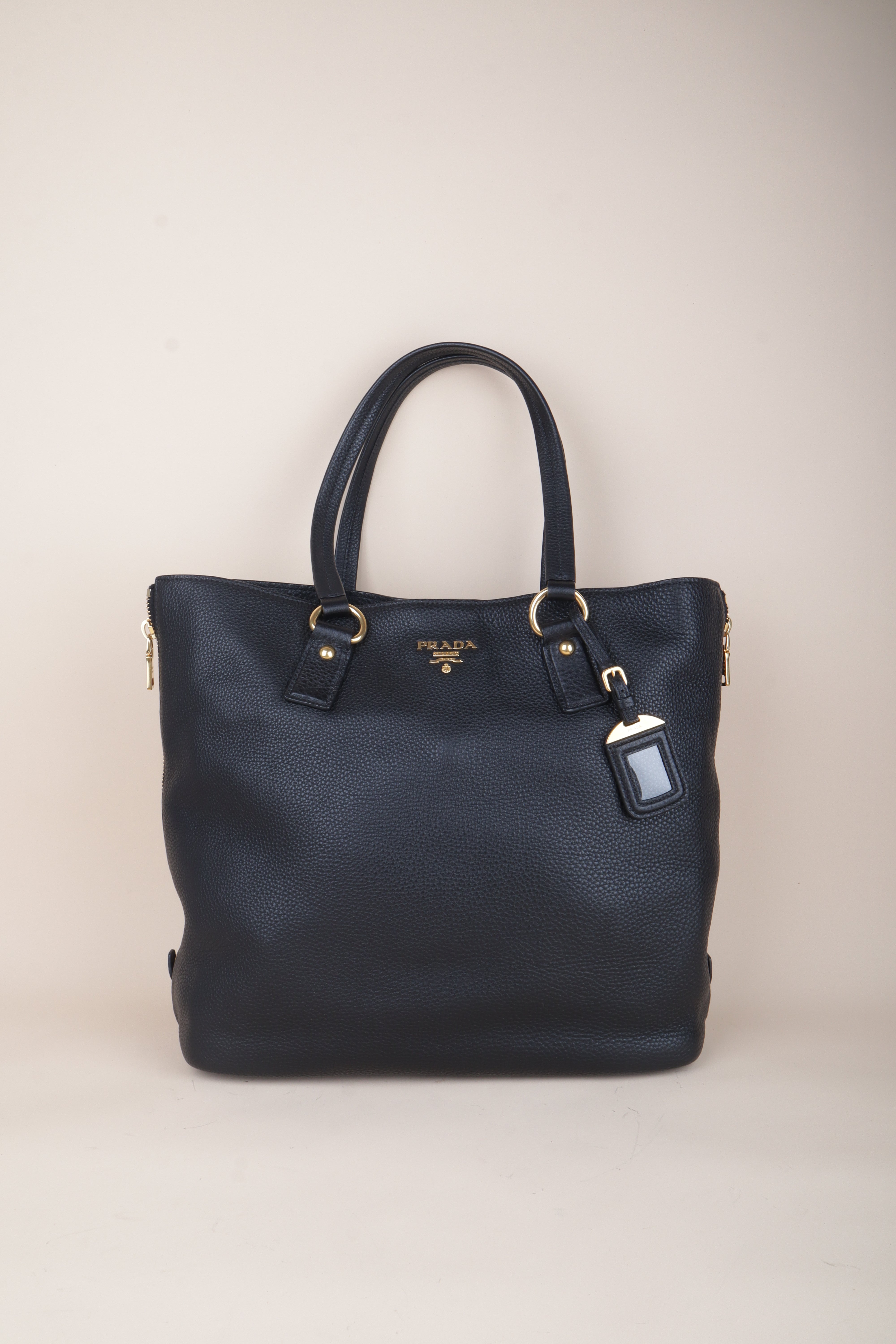 Prada side zip black vitello danio large tote bag