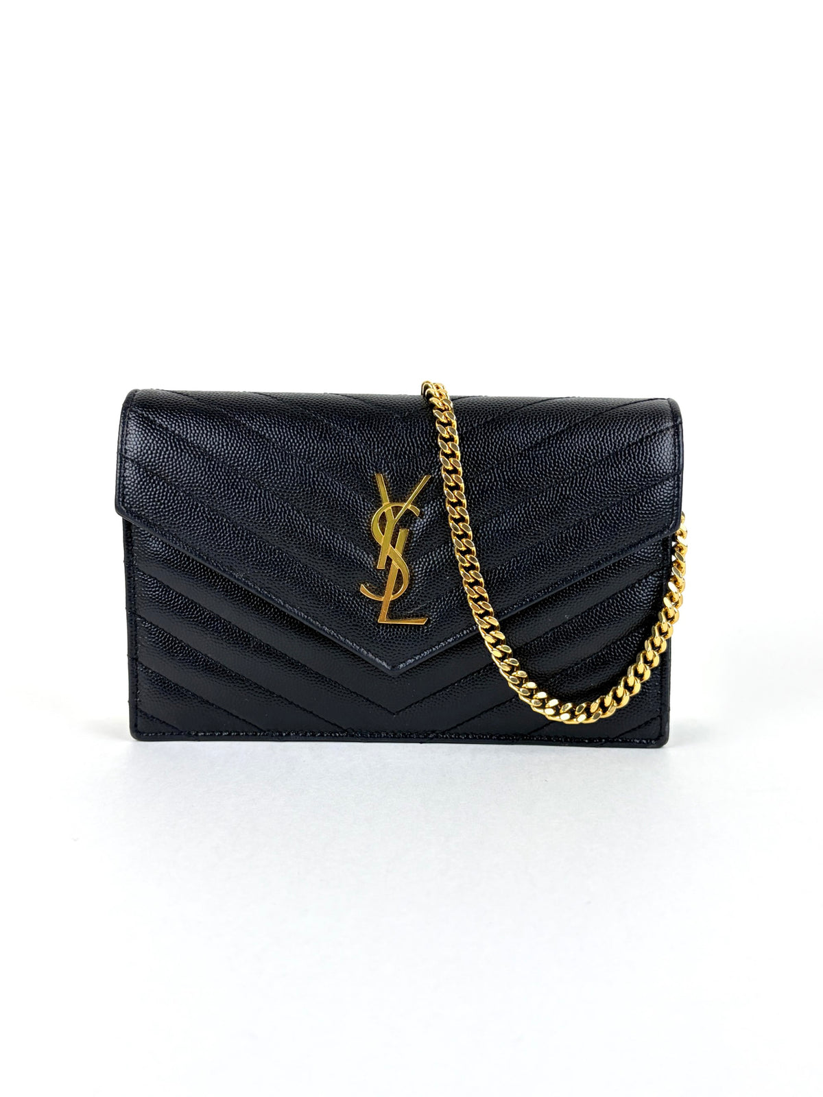 YSL black grain de Poudre leather Cassandre envelope  wallet on chain