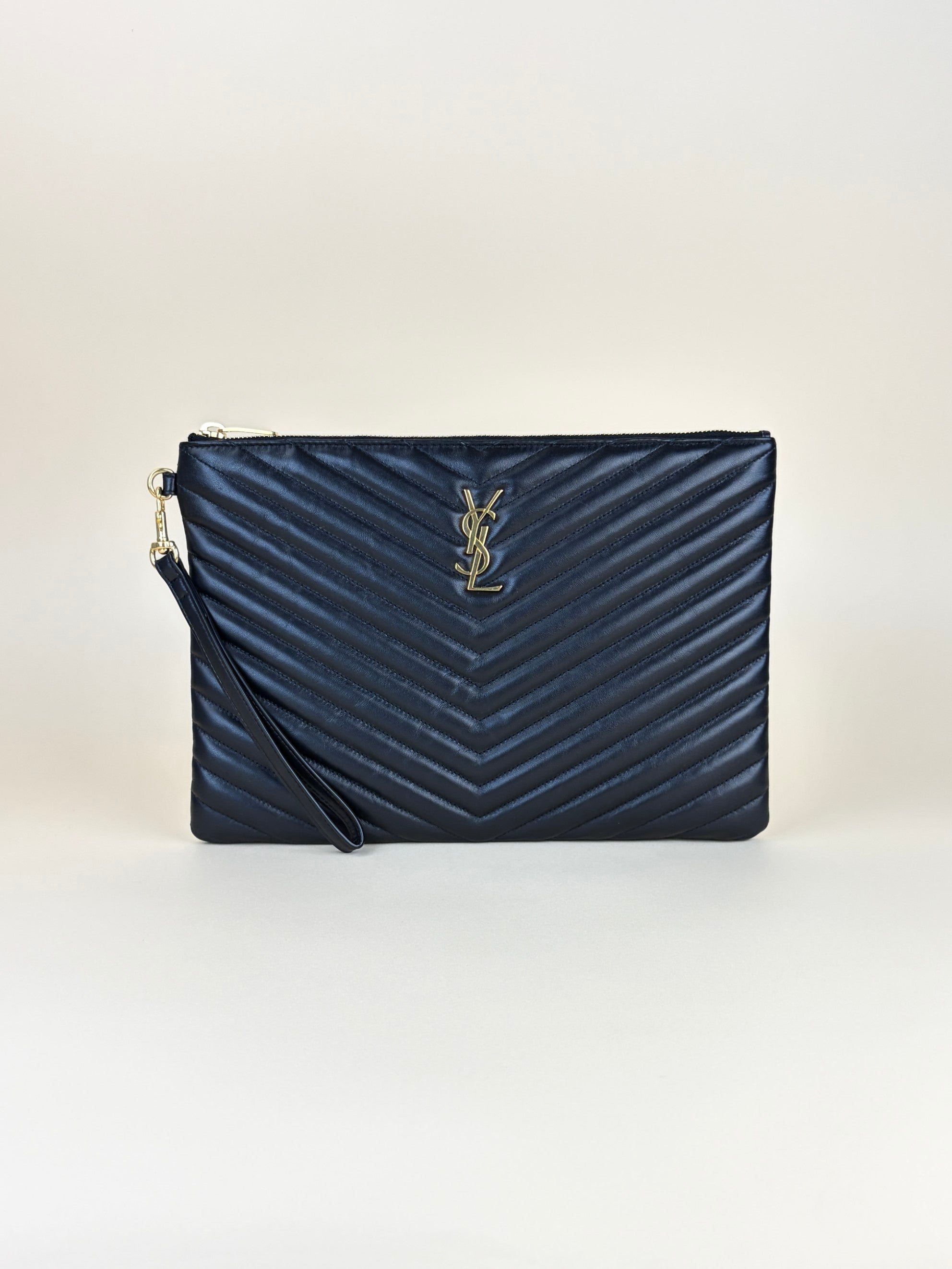 ysl black Cassandra matelassé tablet pouch