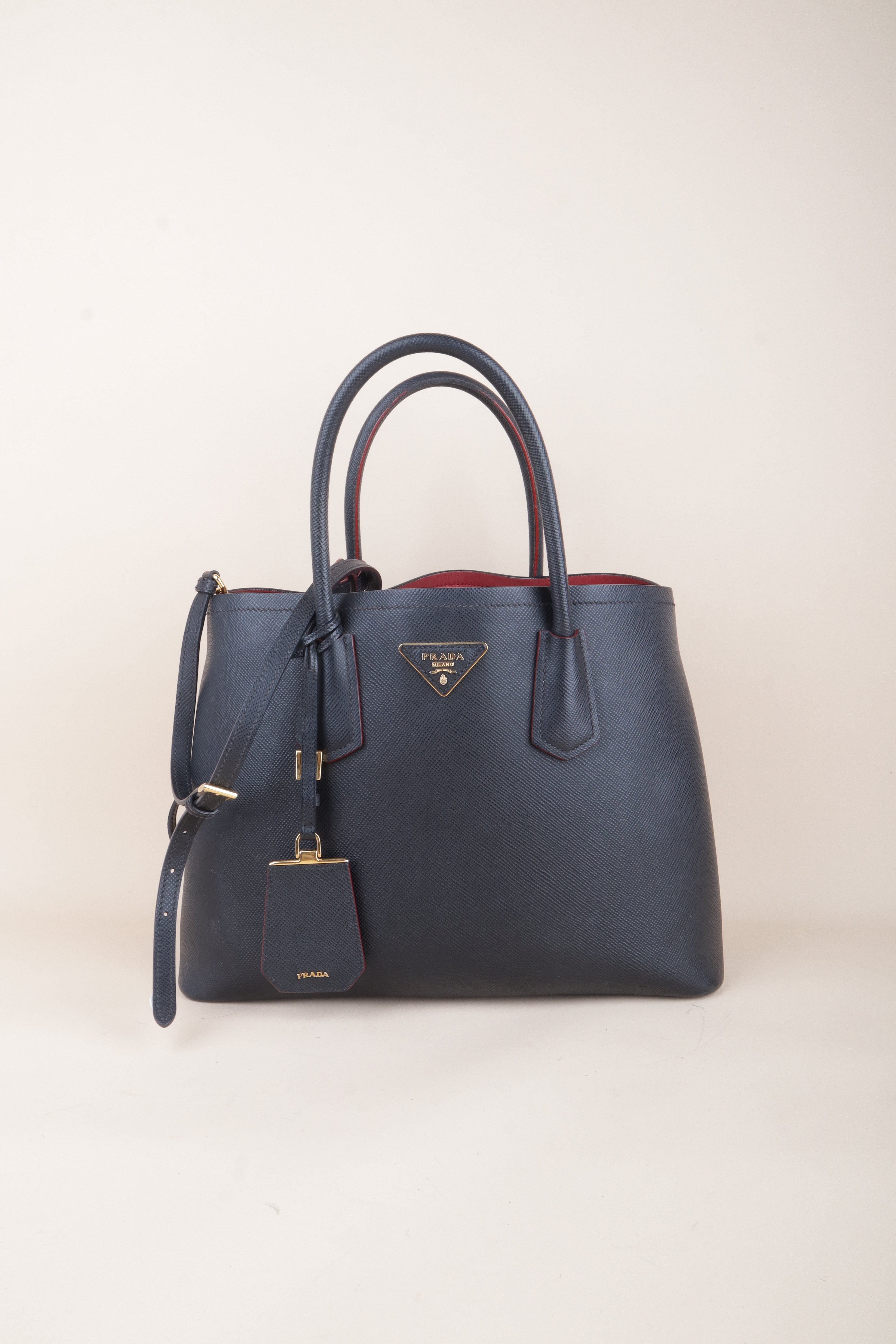 PRADA medium double black tote bag