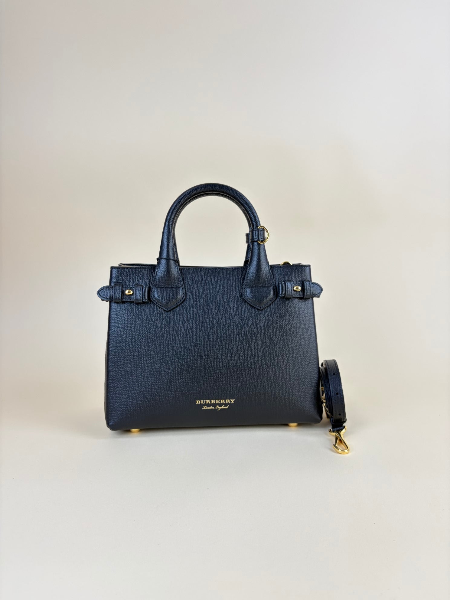 Burberry black leather house checks pebbled banner small