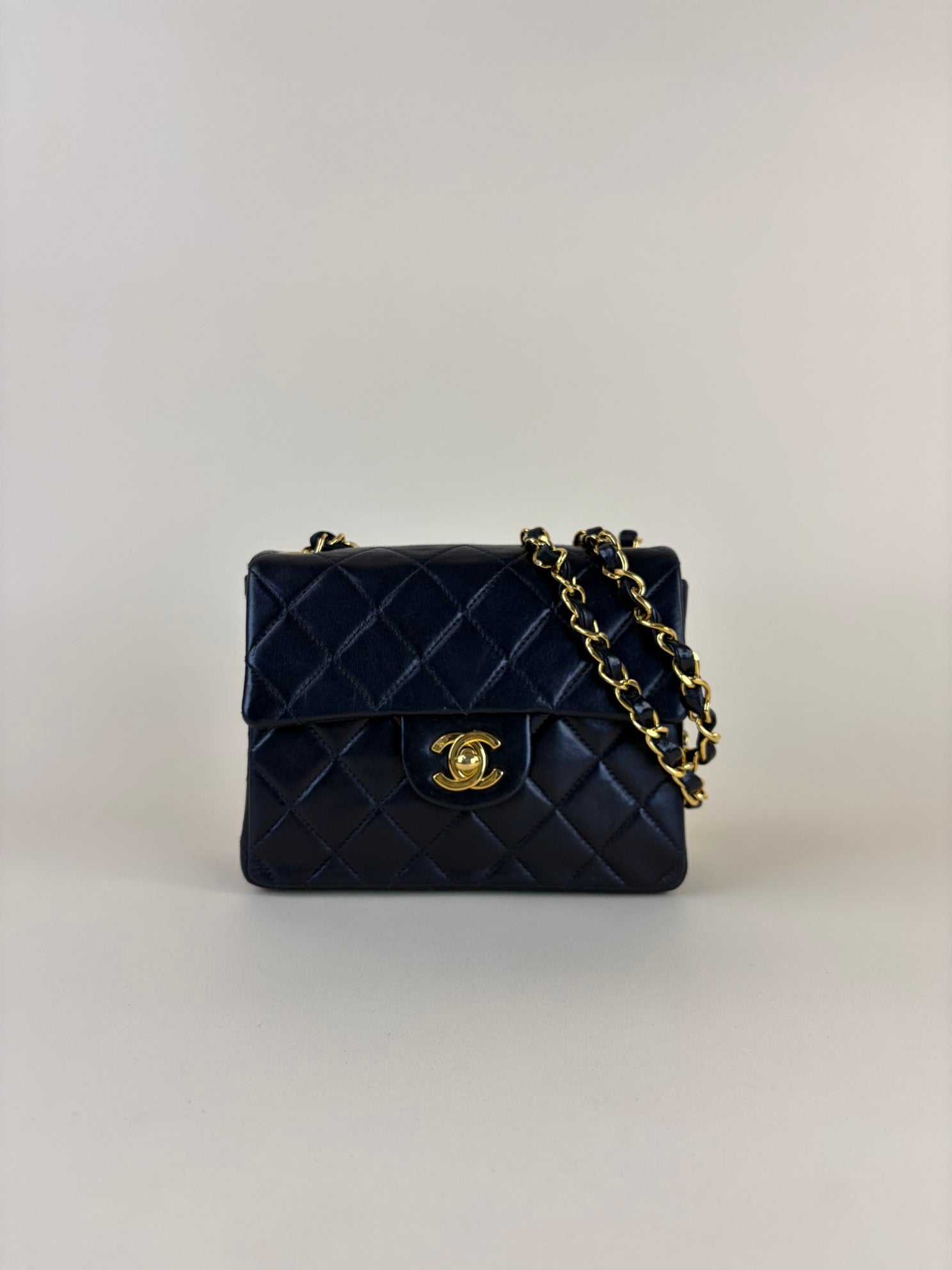Chanel Black mini square flap with 24k classic flap lambskin