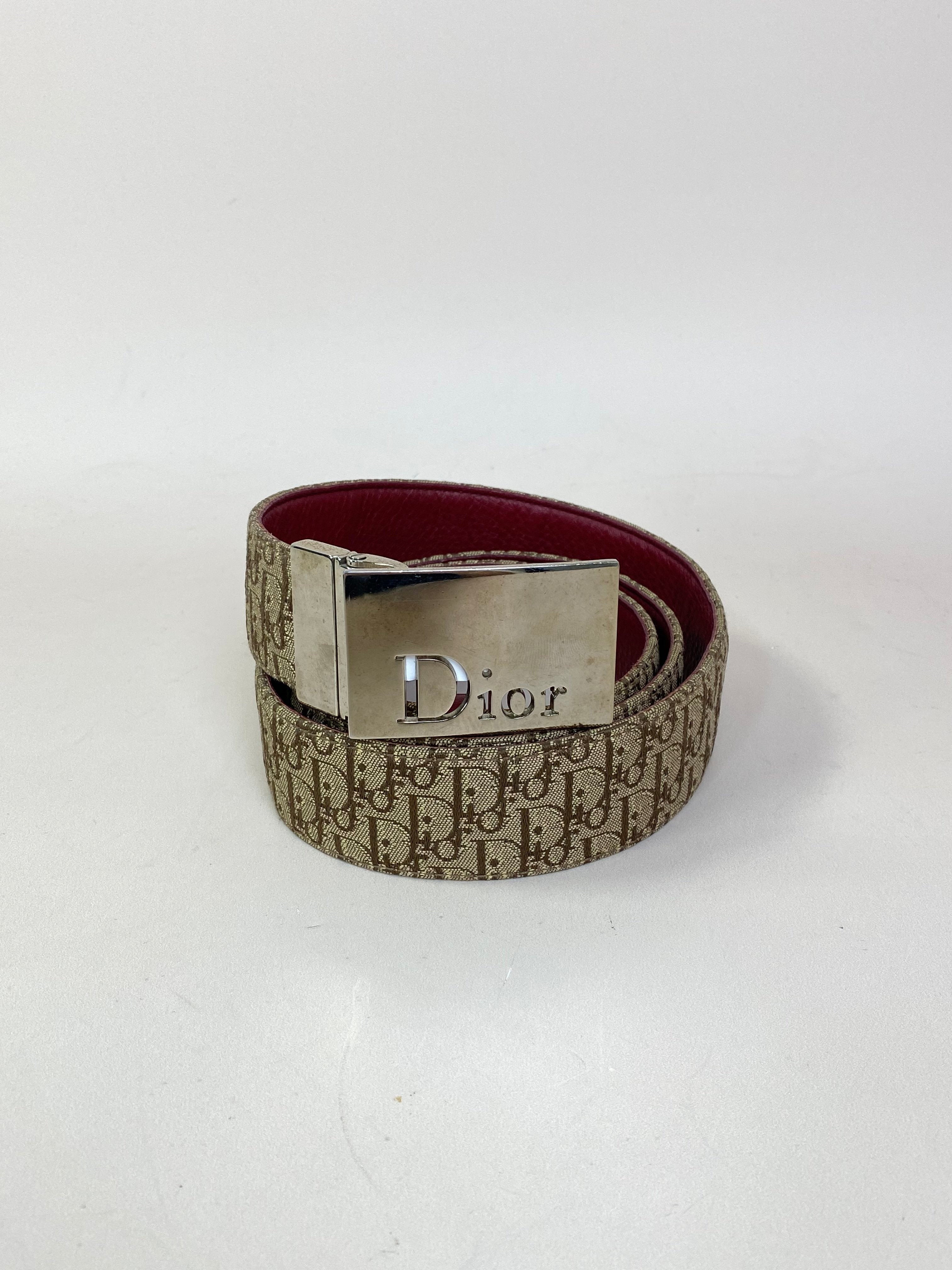 Christian Dior Monogram Red Logo Buckle Reversible Belt