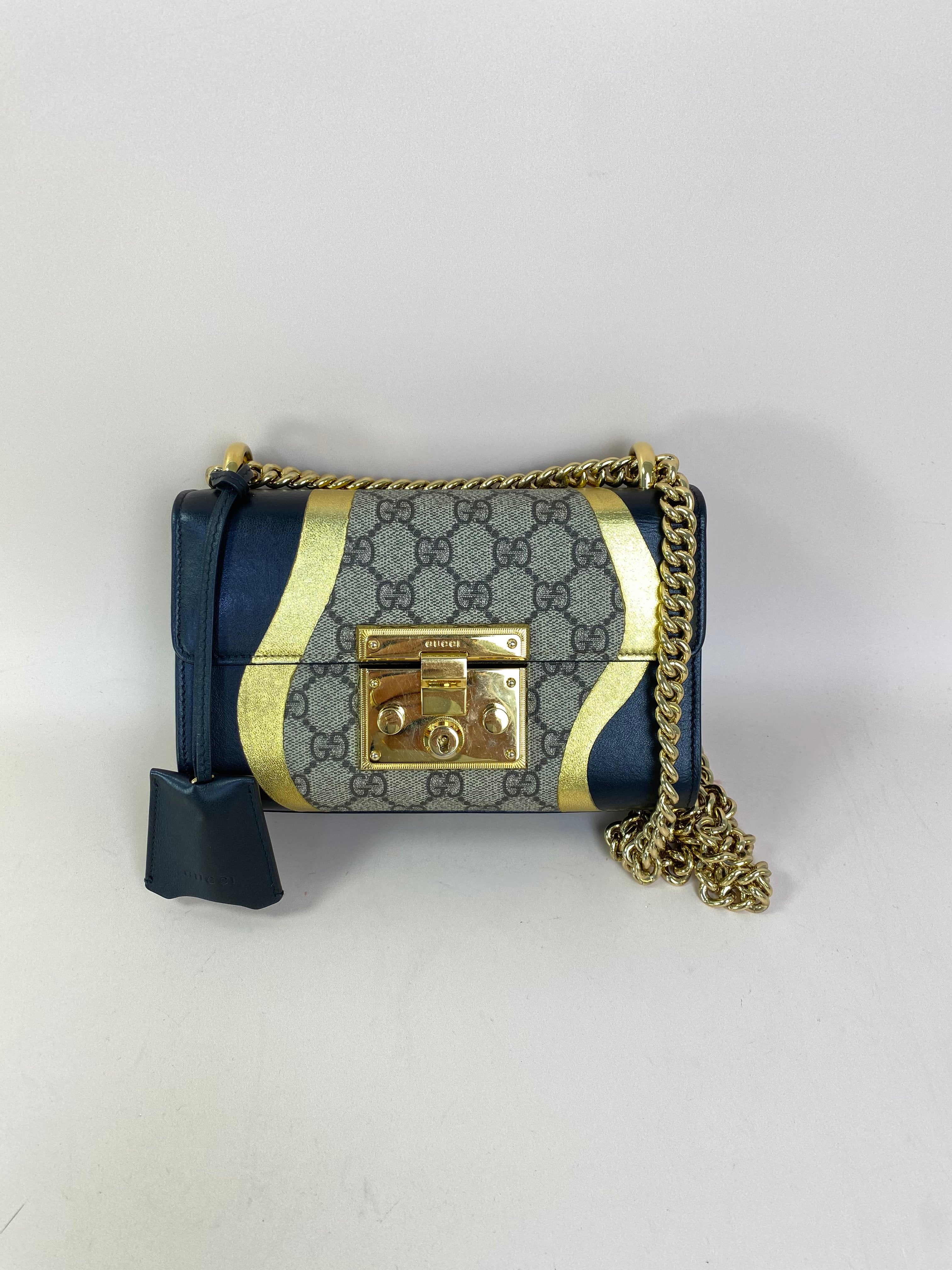 Gucci Tricolor GG Small Supreme Padlock Crossbody Bag